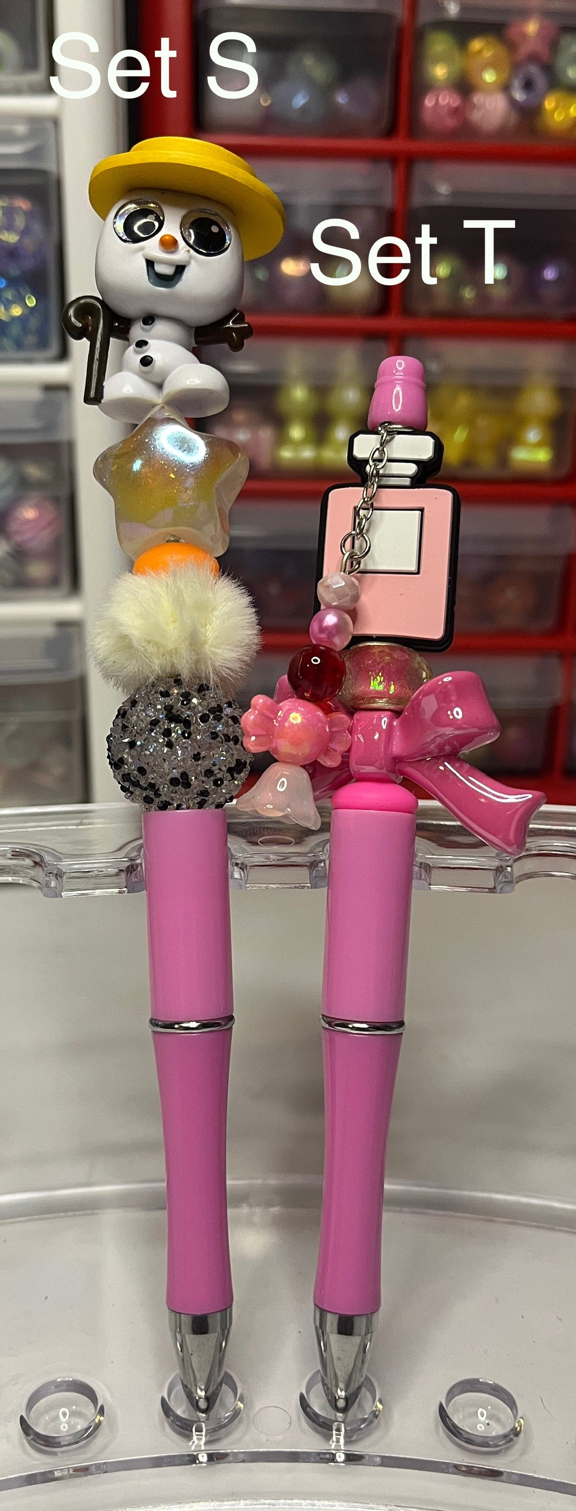 Solid Persian Pink Beaded Pens