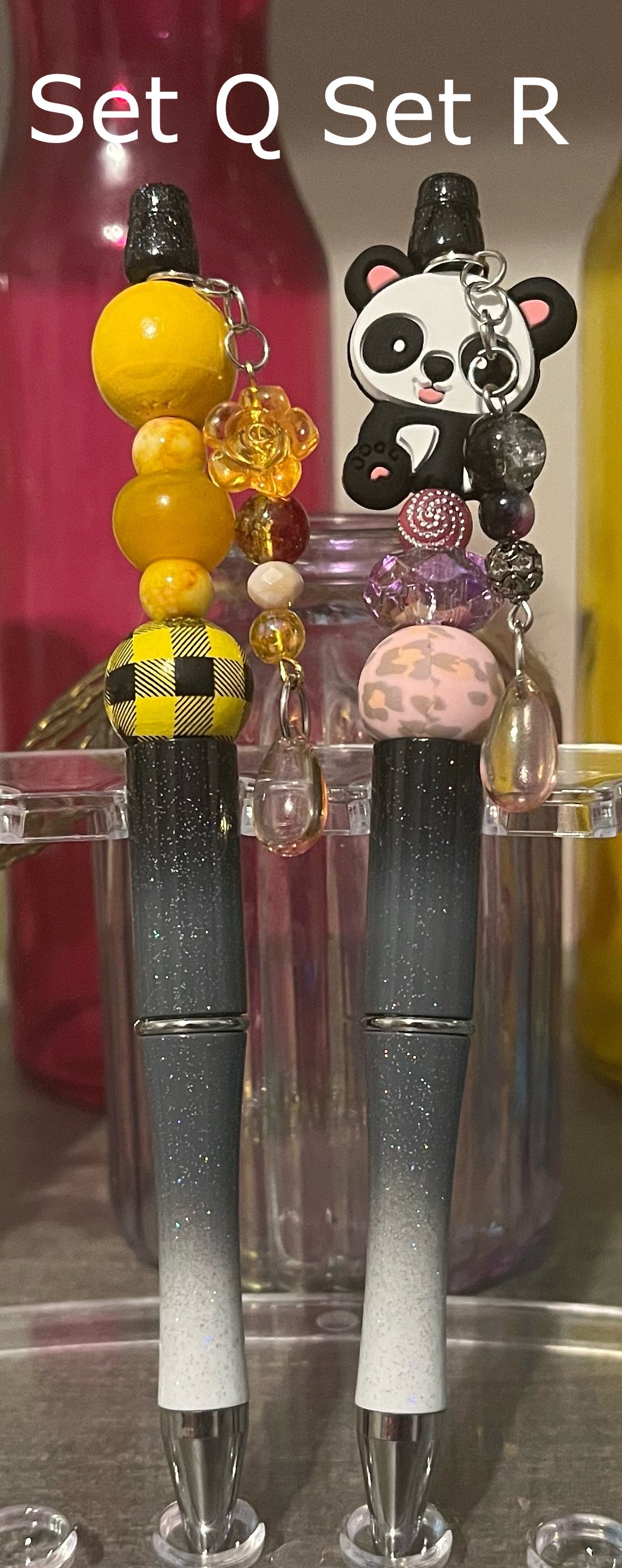 Glitter Black-White Ombré Beaded Pens