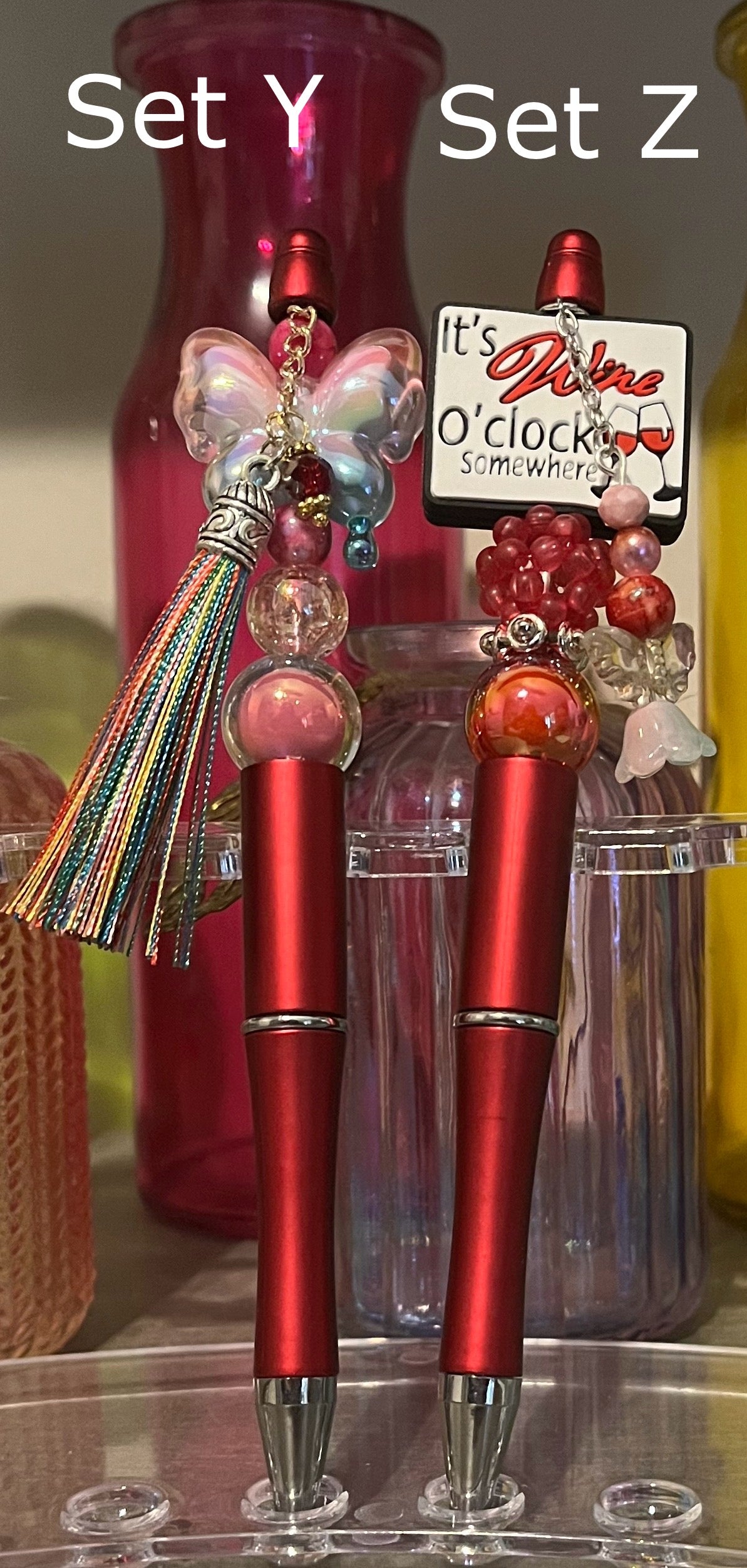 Metallic Red Beaded Pens