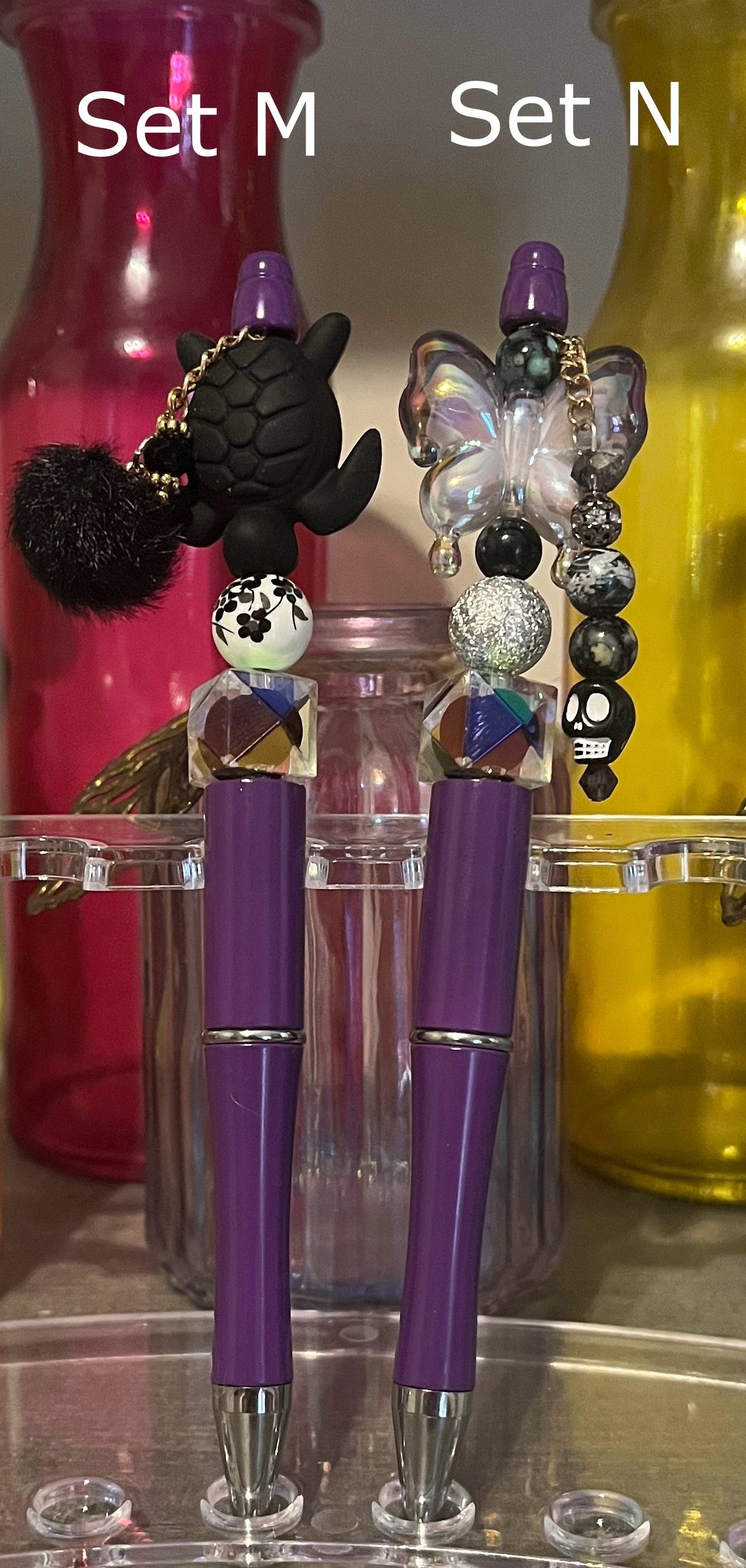 Solid Plum Purple Beaded Pens