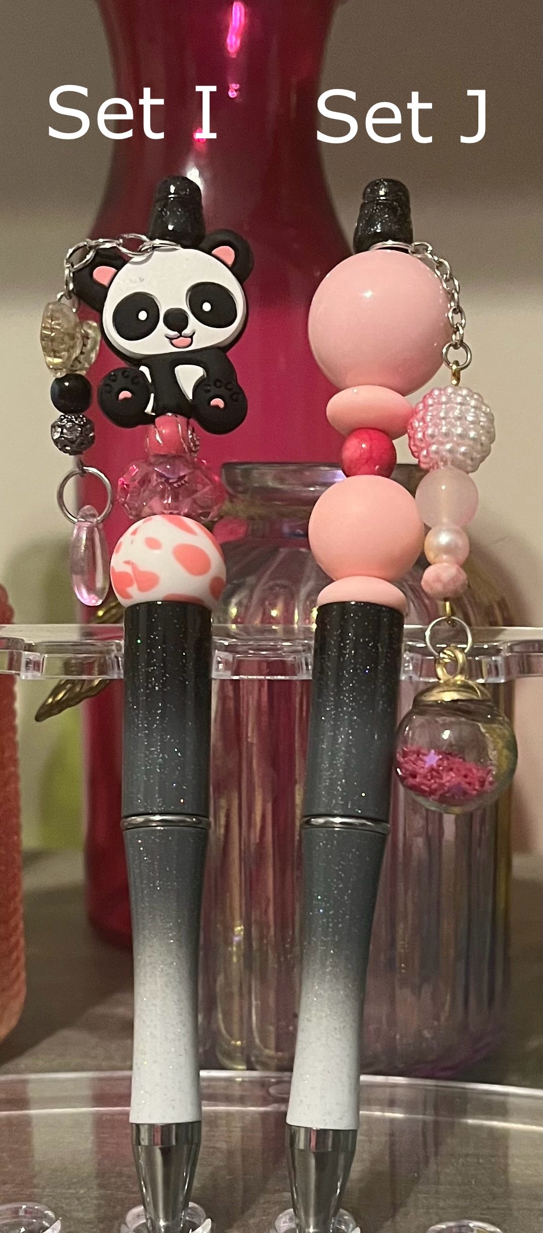 Glitter Black-White Ombré Beaded Pens