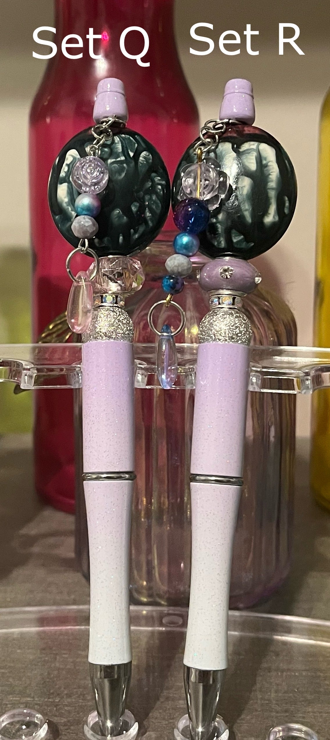 Glitter Purple-White Ombré Beaded Pens