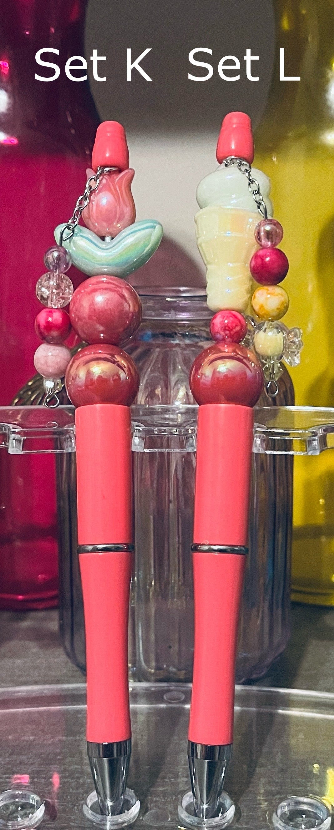 Solid Salmon Pink Beaded Pens