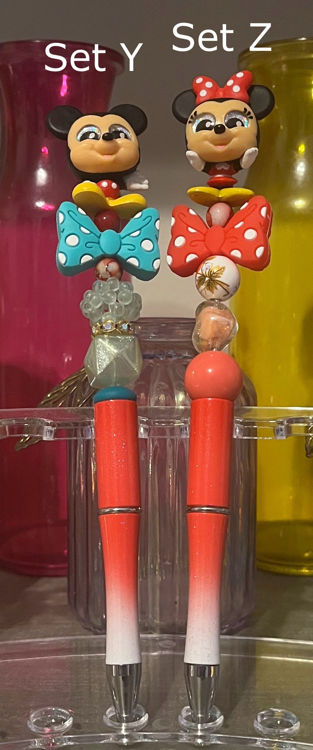 Glitter Red-White Ombré Beaded Pens