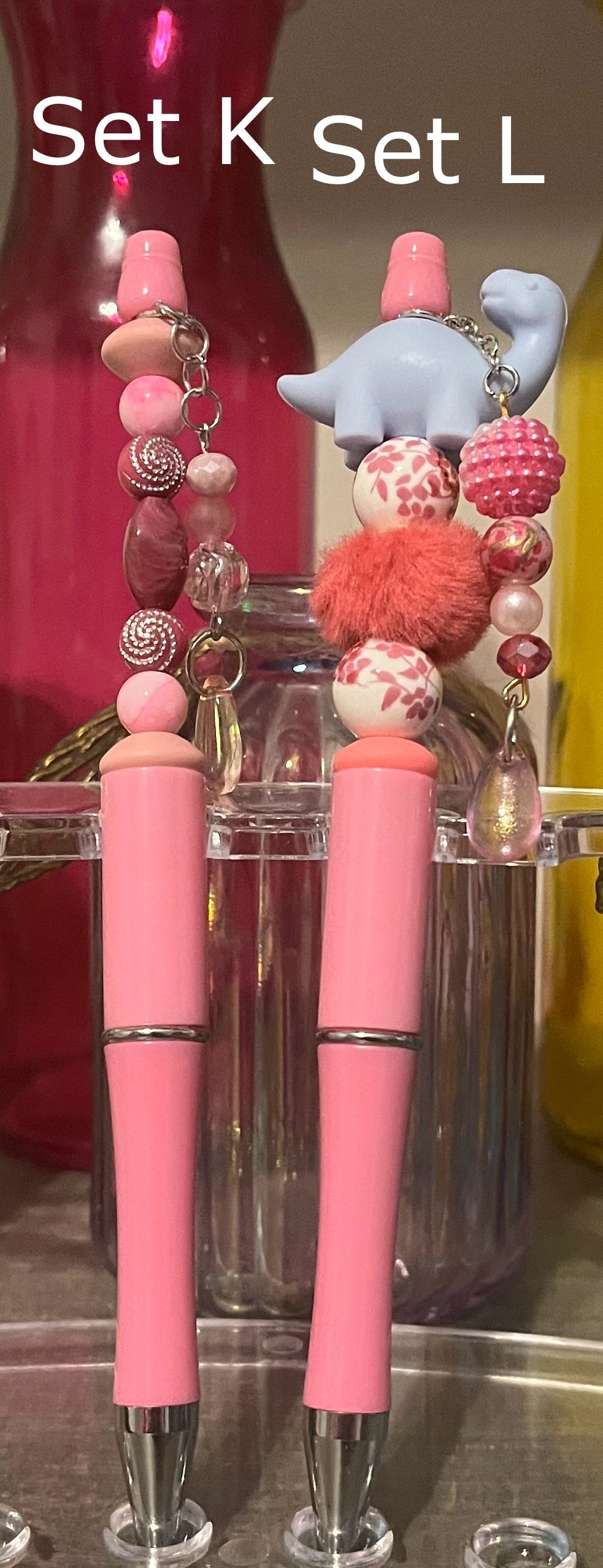 Solid Pink Beaded Pens