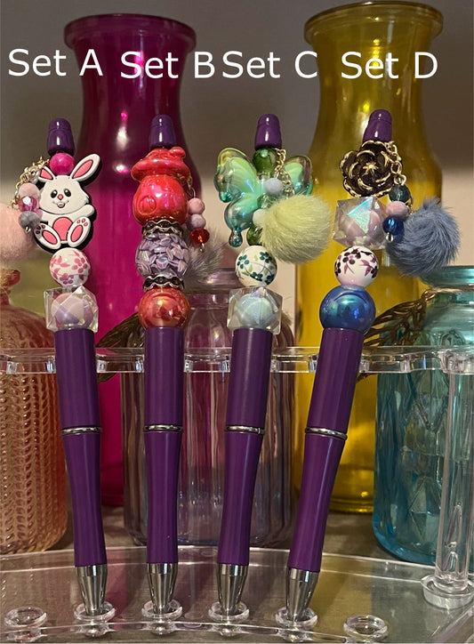 Solid Plum Purple Beaded Pens
