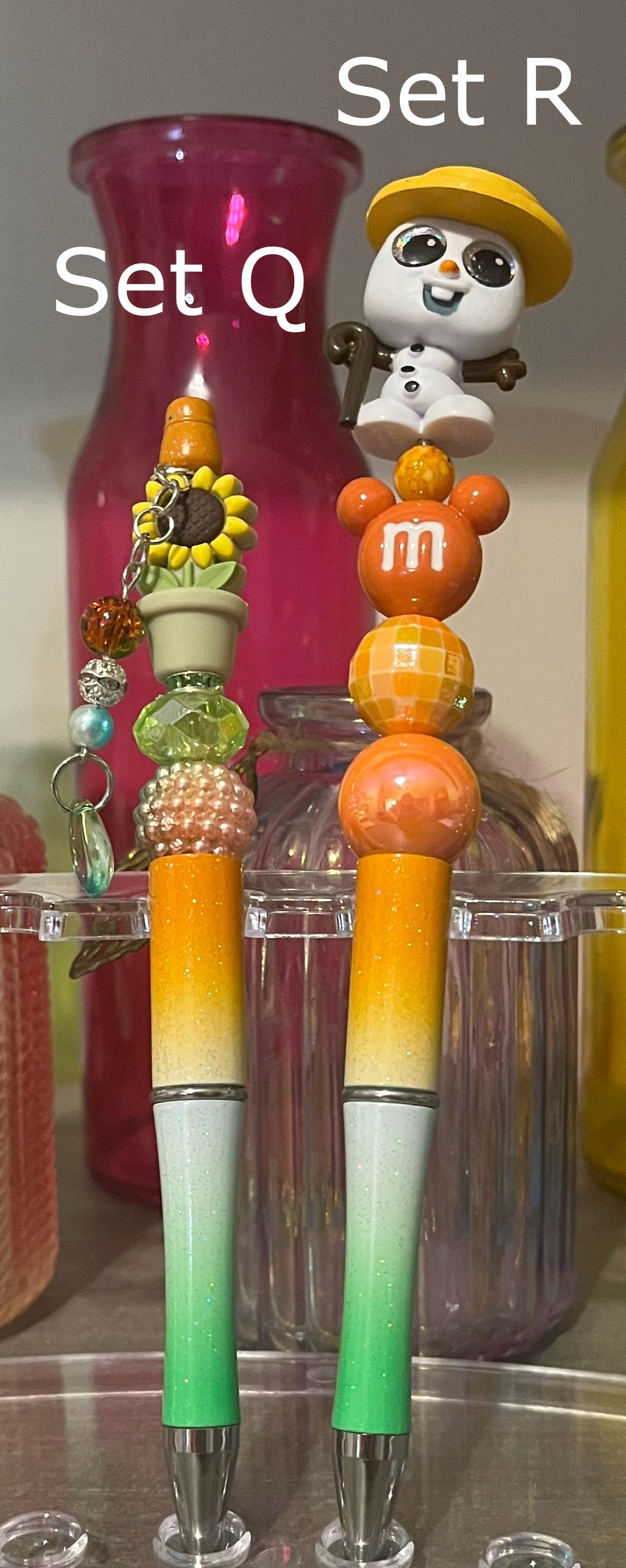 Glitter Orange-White-Green Ombré Beaded Pens