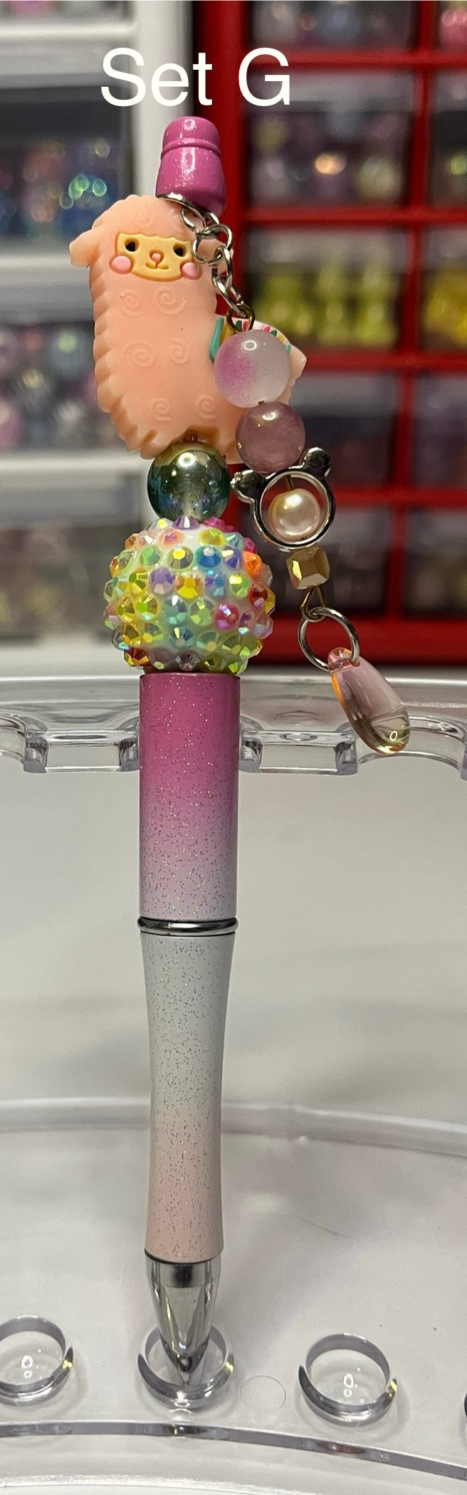 Glitter Pink-White-Light Pink Ombré Beaded Pens