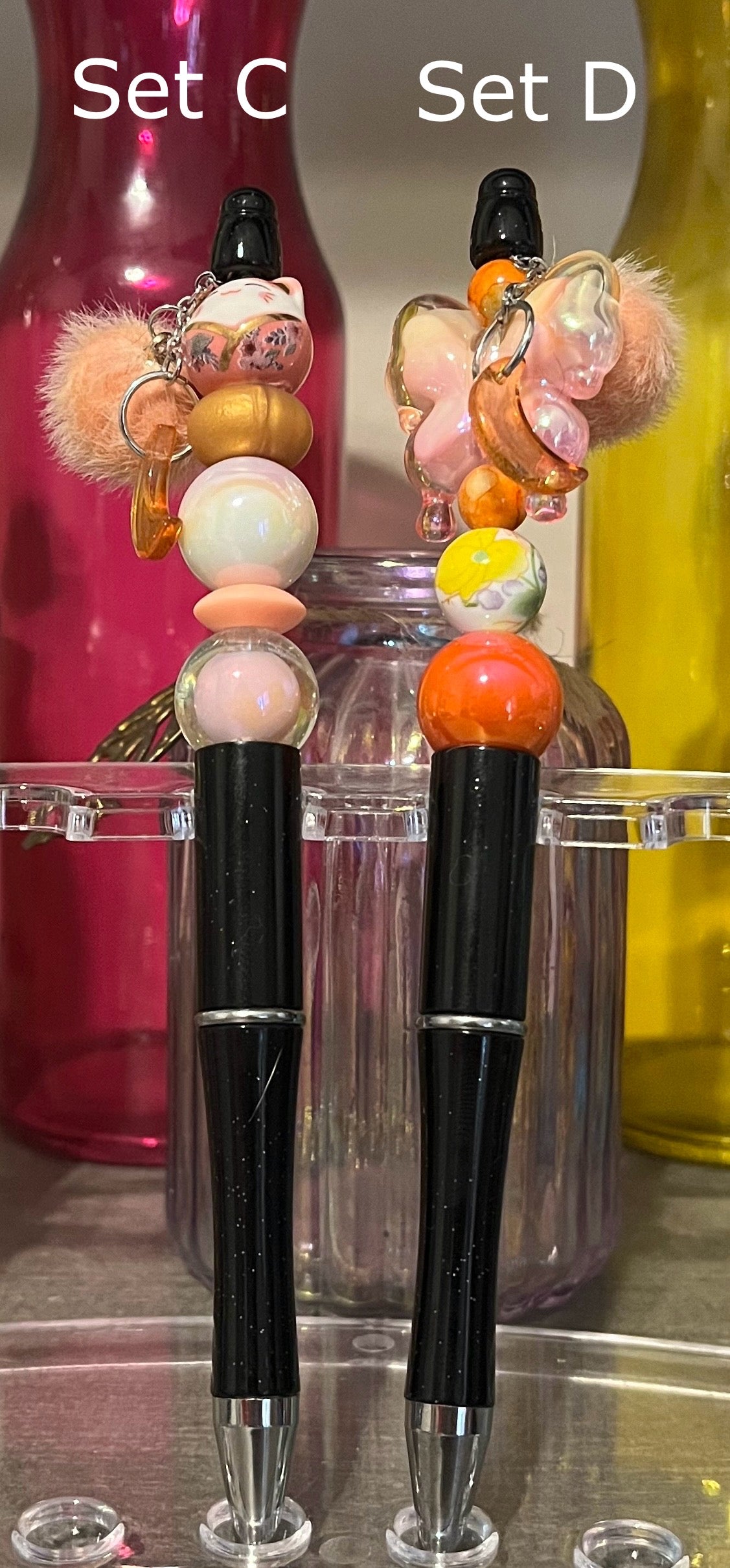 Glitter Black Beaded Pens