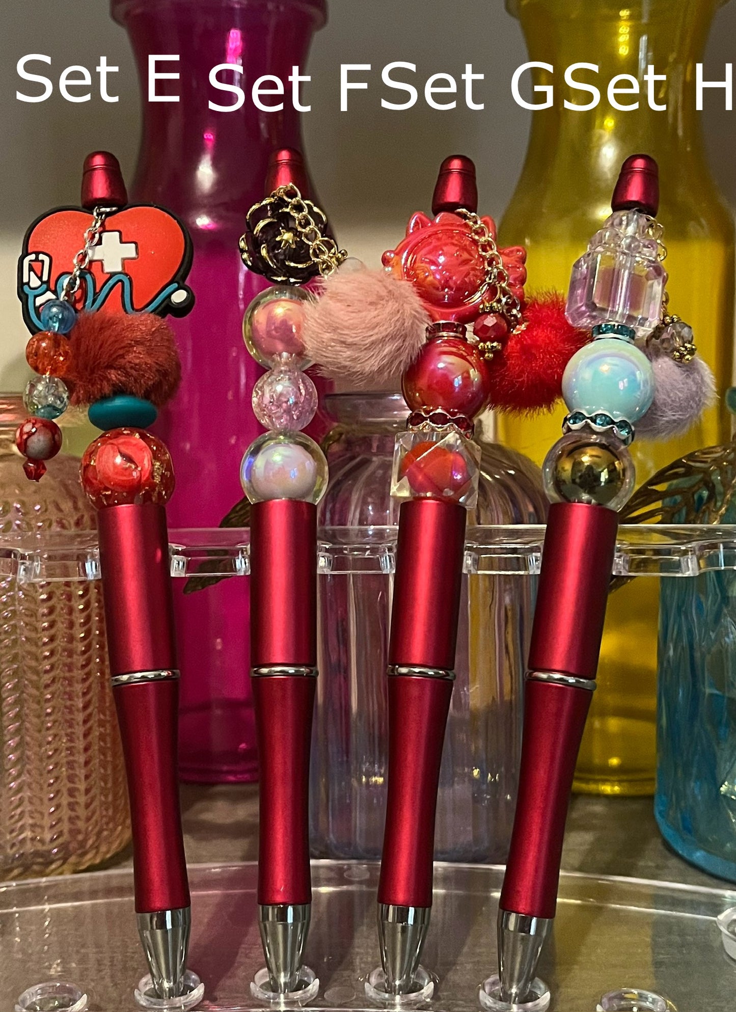 Metallic Red Beaded Pens
