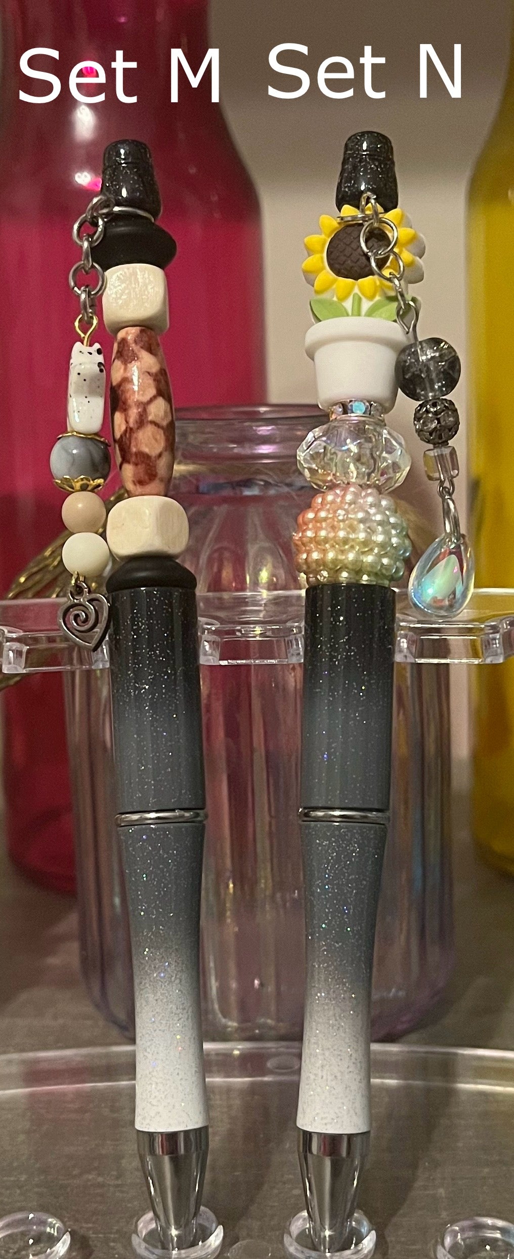 Glitter Black-White Ombré Beaded Pens