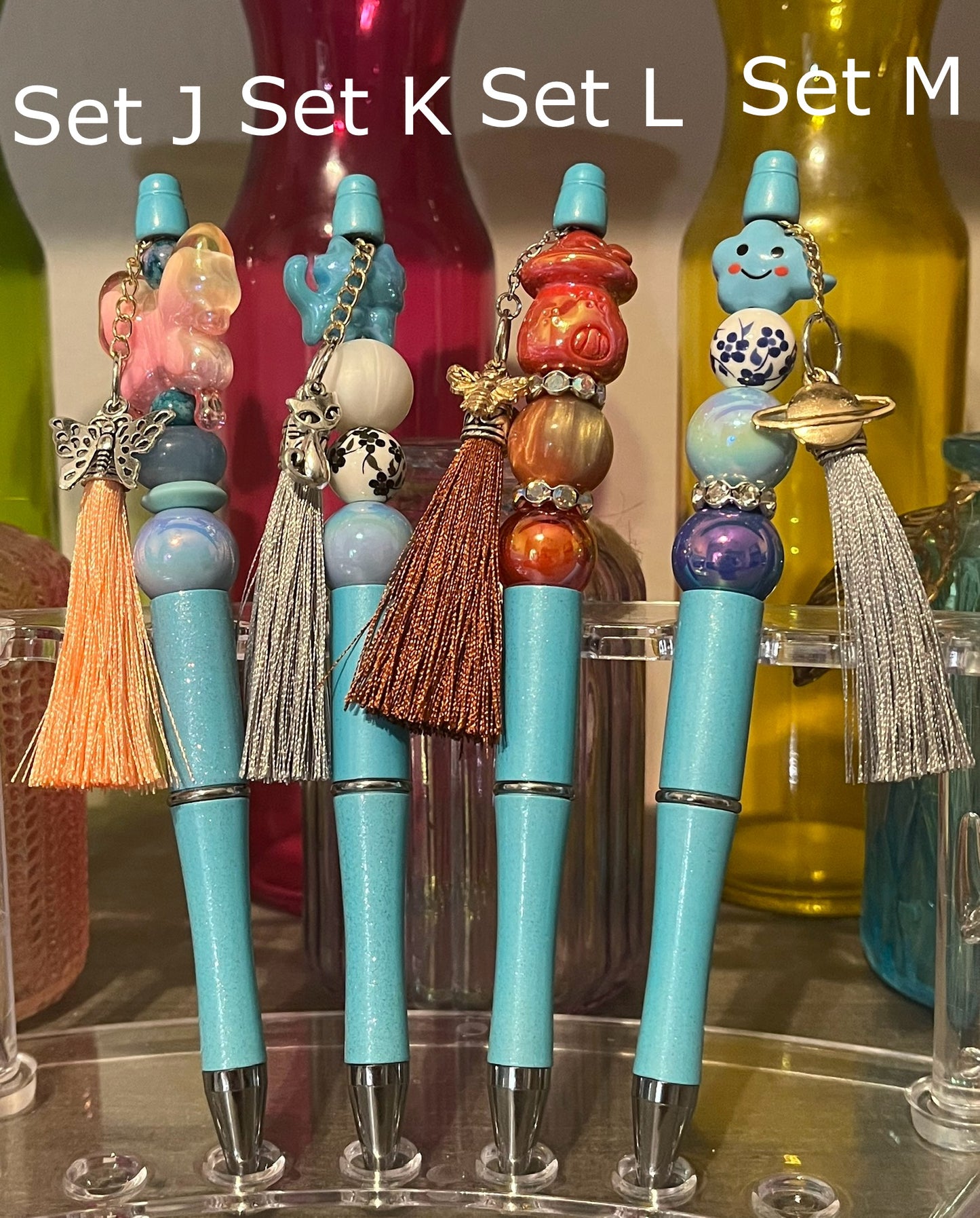Glitter Blue Beaded Pens