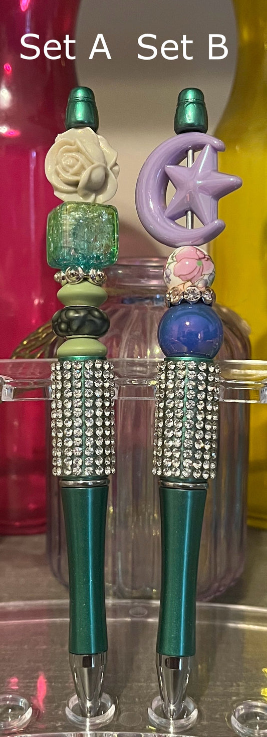 Metallic Green Beaded Pens