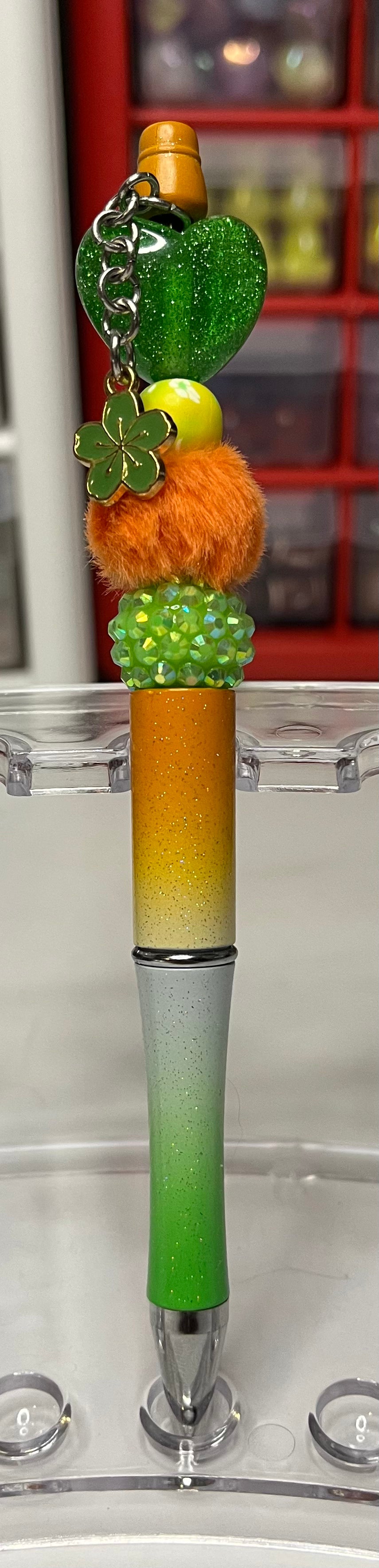 Glitter Orange-White-Green Ombré Beaded Pens