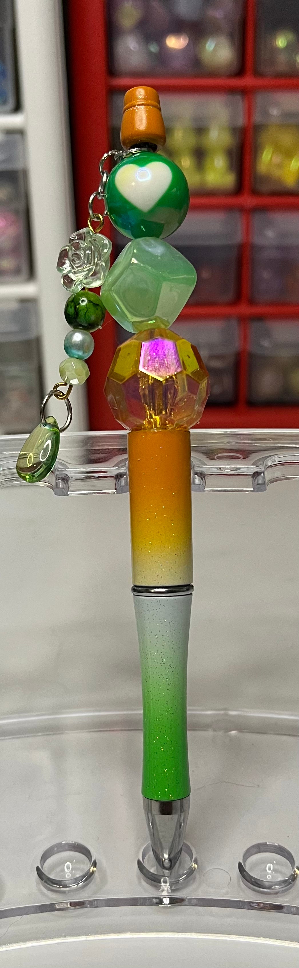 Glitter Orange-White-Green Ombré Beaded Pens