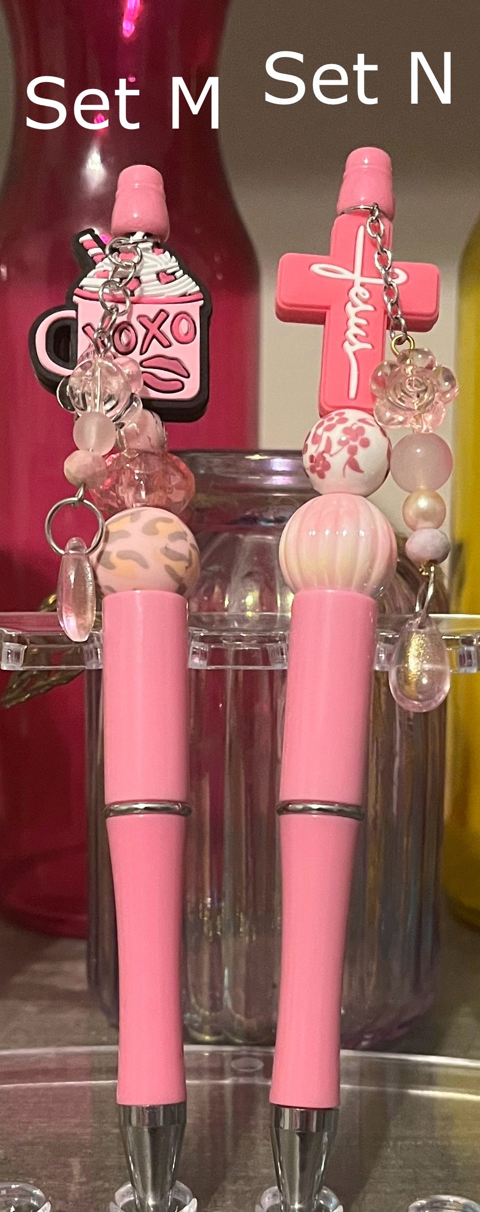 Solid Pink Beaded Pens