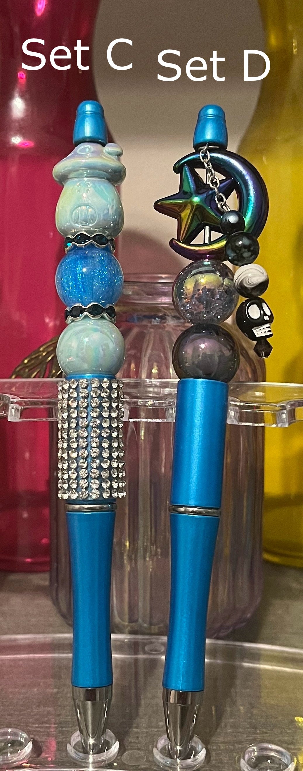 Metallic Light Blue Beaded Pens