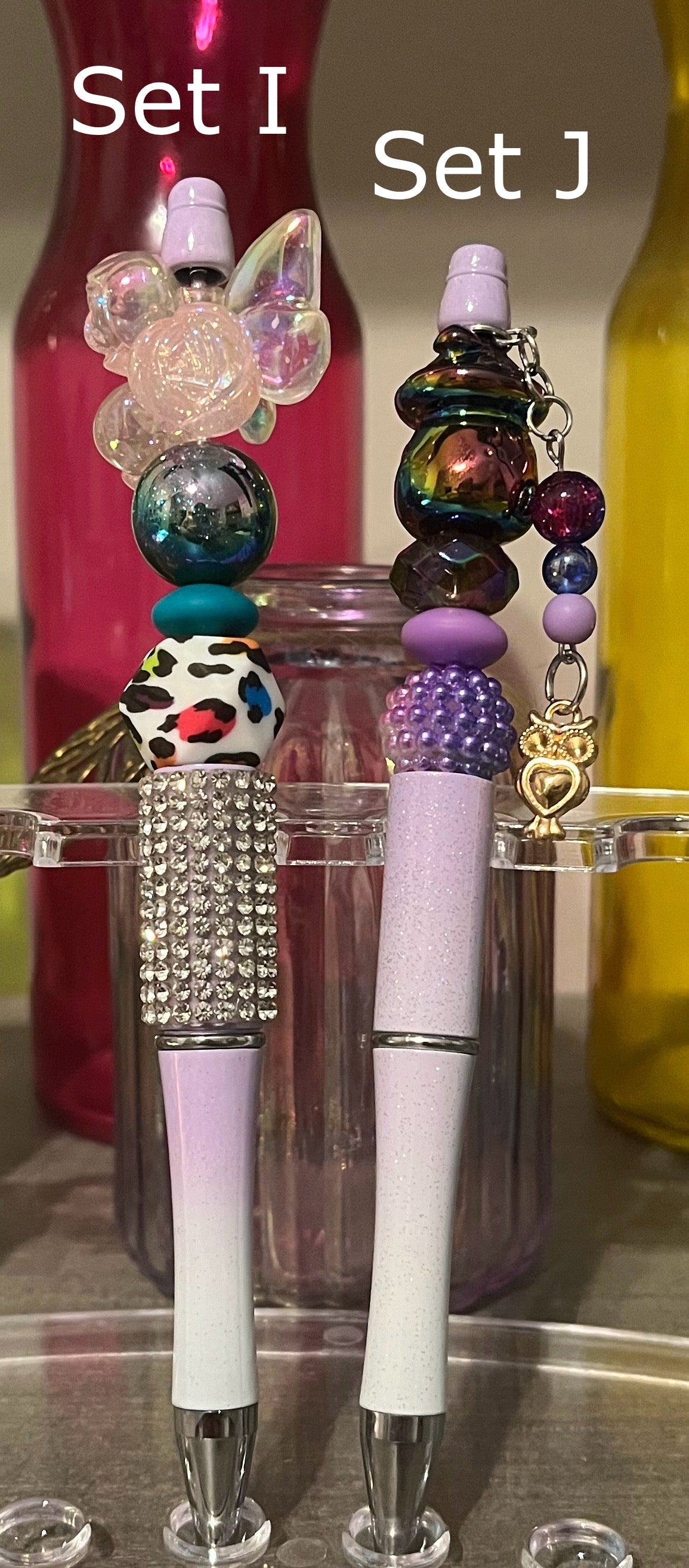 Glitter Purple-White Ombré Beaded Pens