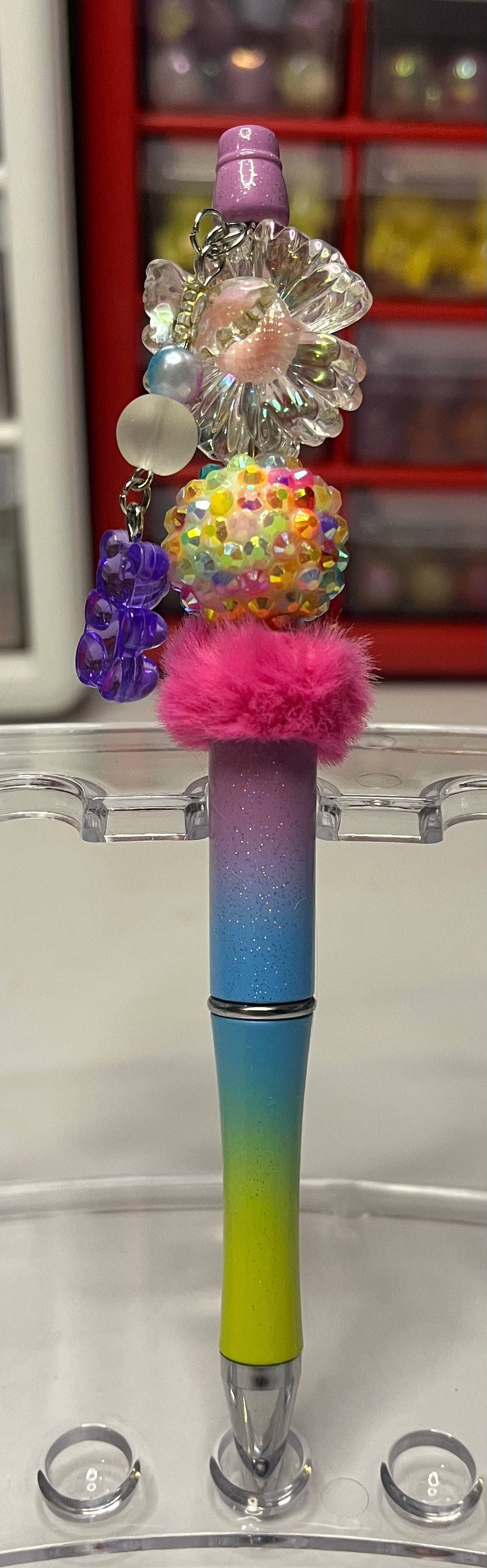 Glitter Lavender-Blue-Lime Ombré Beaded Pens