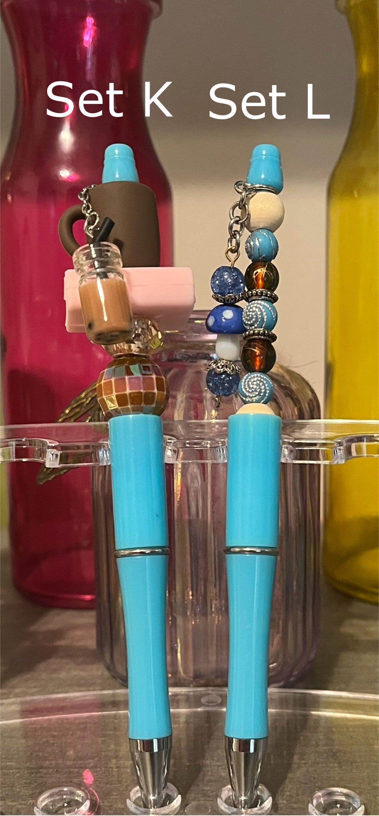 Solid Light Blue Beaded Pens