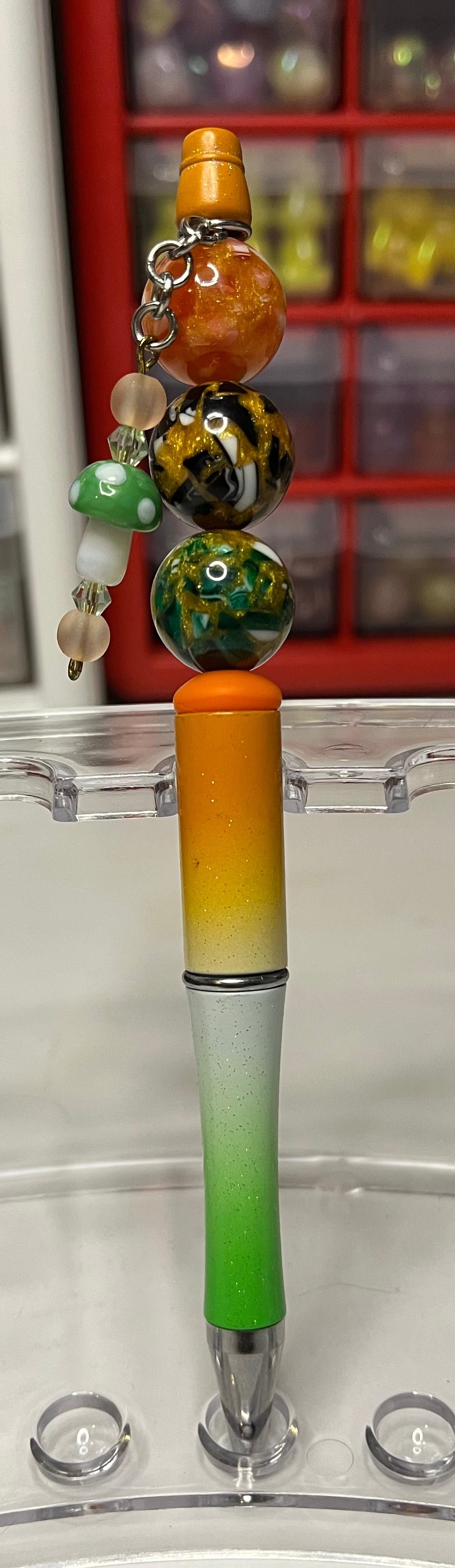 Glitter Orange-White-Green Ombré Beaded Pens