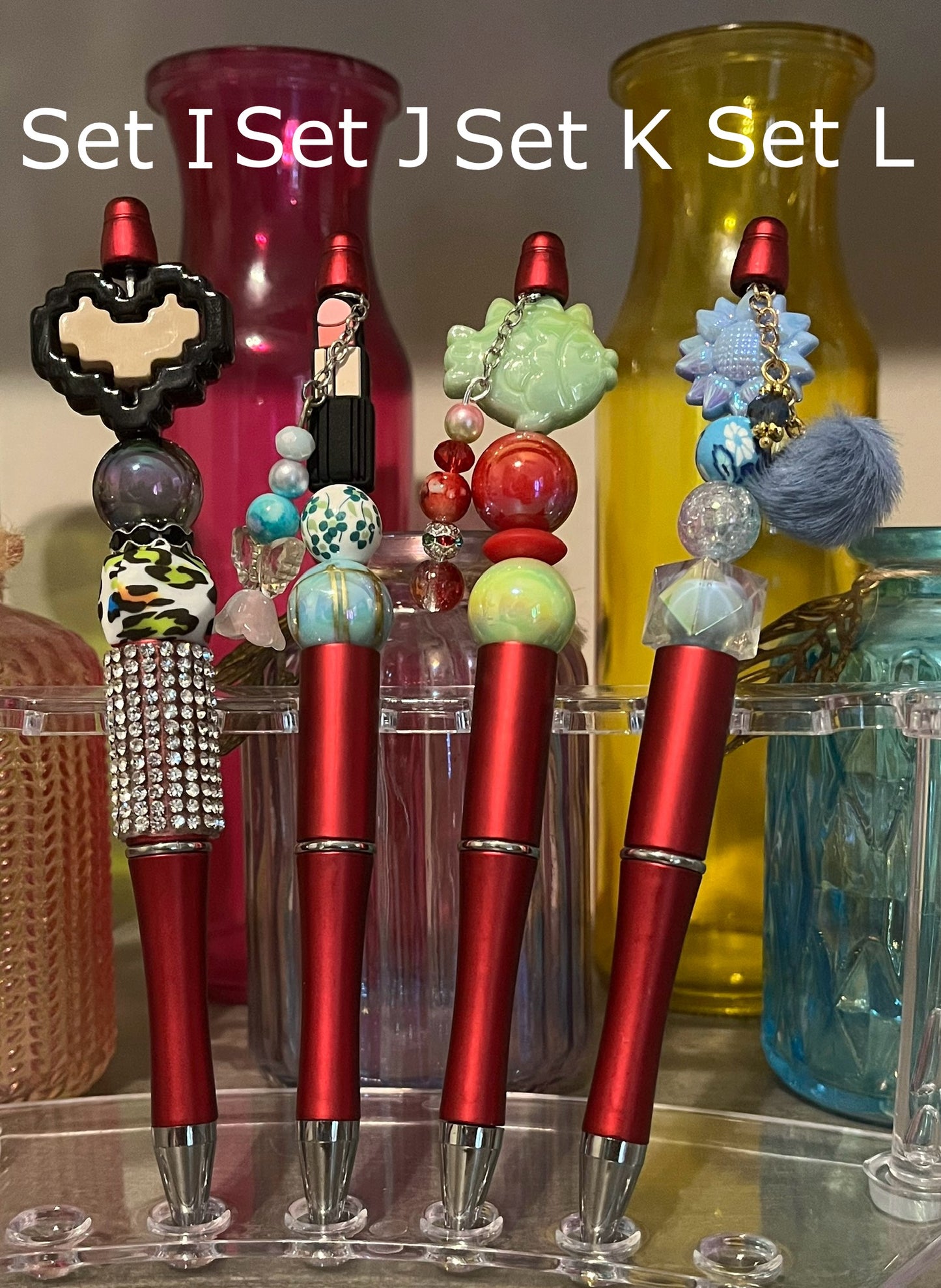 Metallic Red Beaded Pens