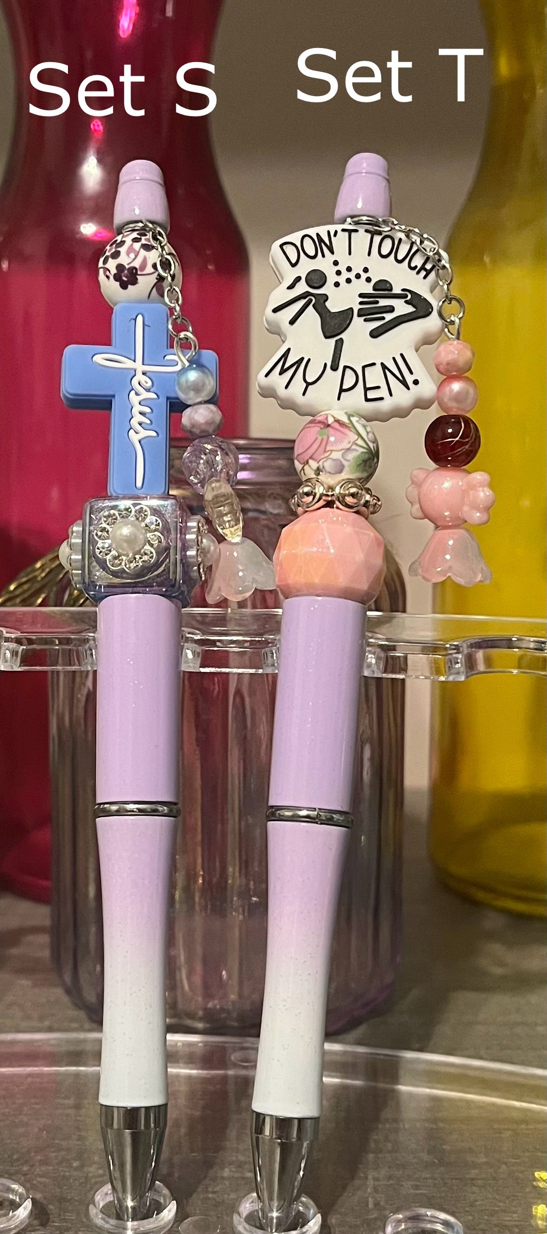 Glitter Purple-White Ombré Beaded Pens