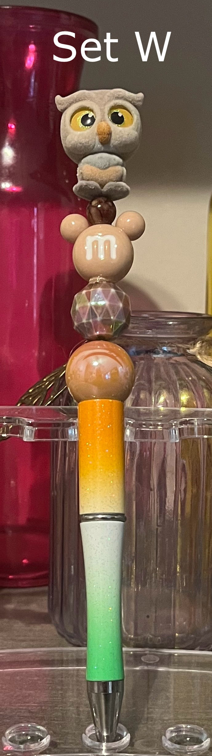 Glitter Orange-White-Green Ombré Beaded Pens