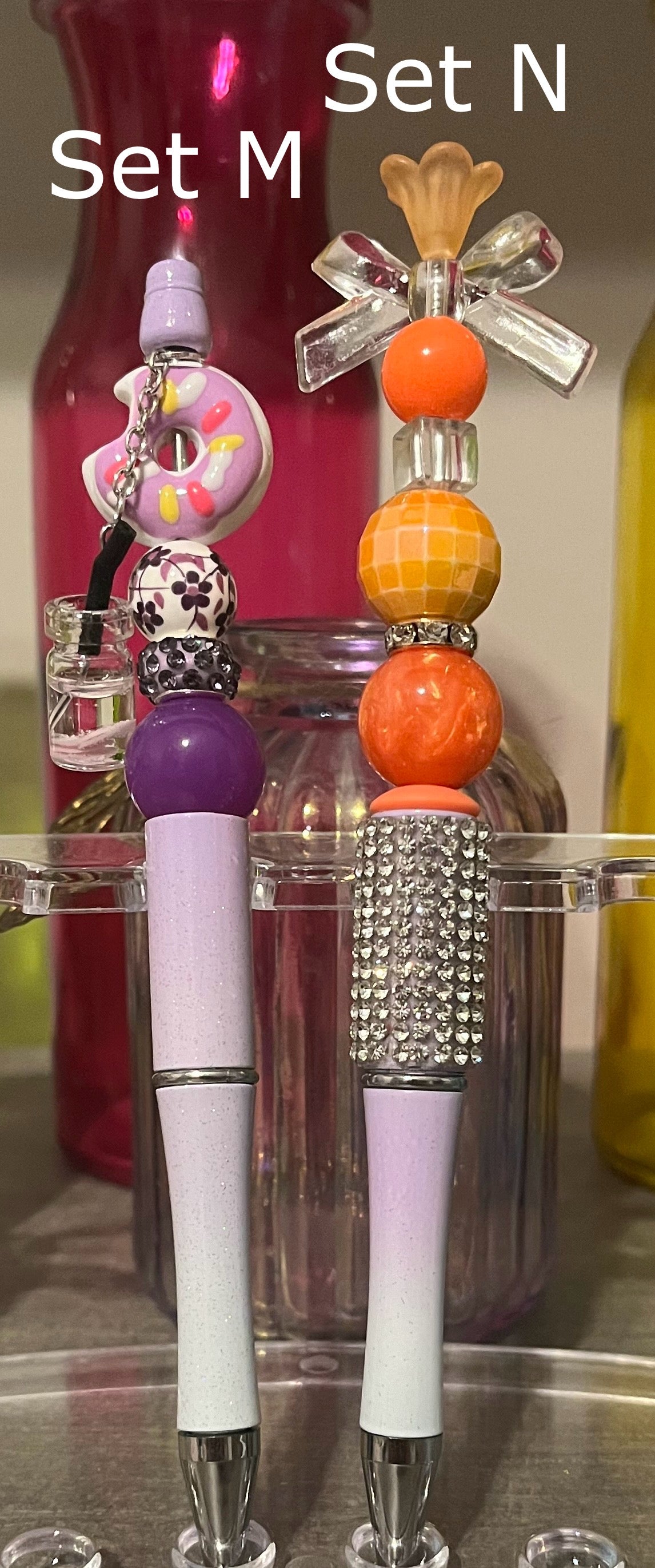 Glitter Purple-White Ombré Beaded Pens