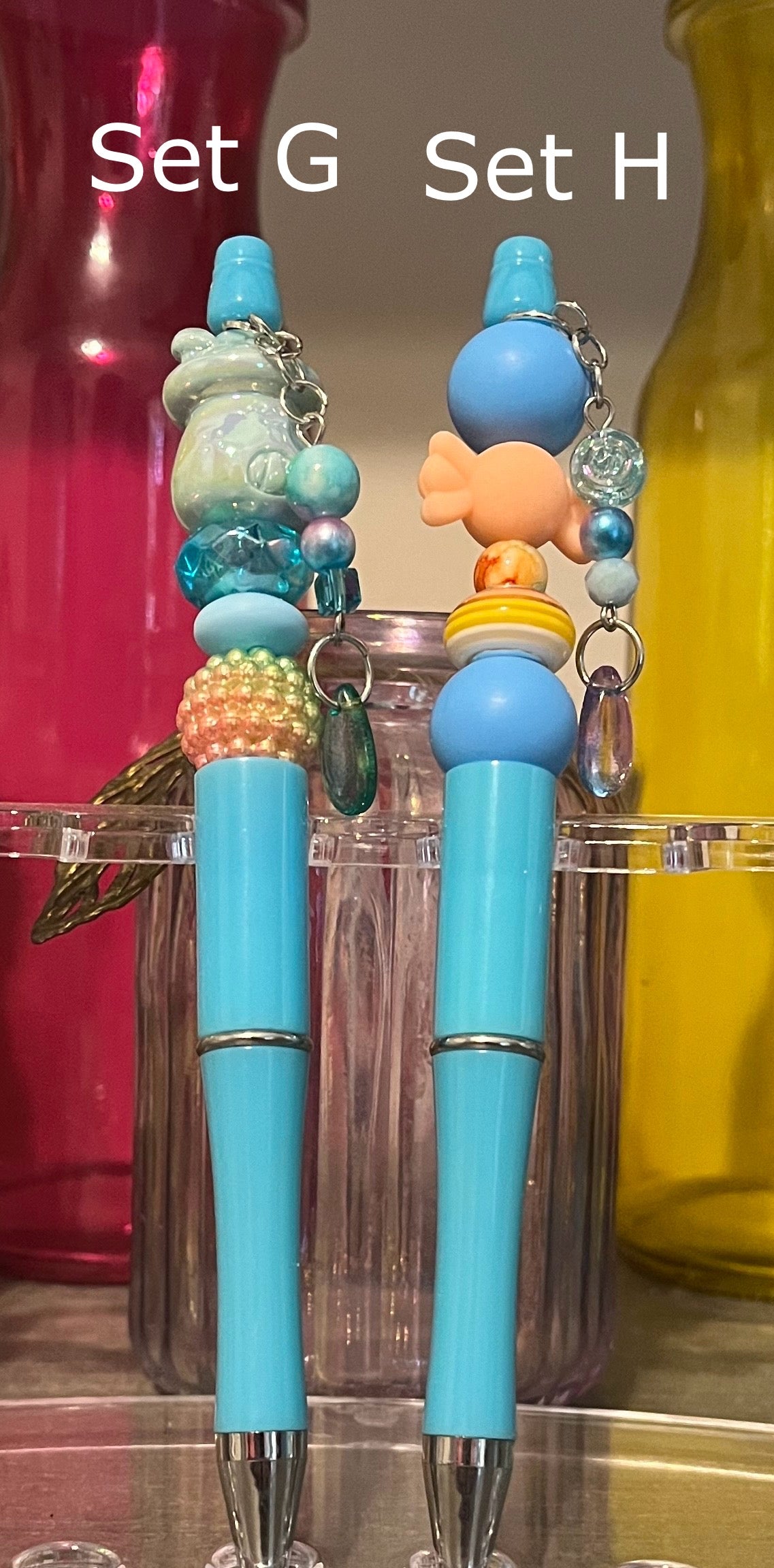 Solid Light Blue Beaded Pens