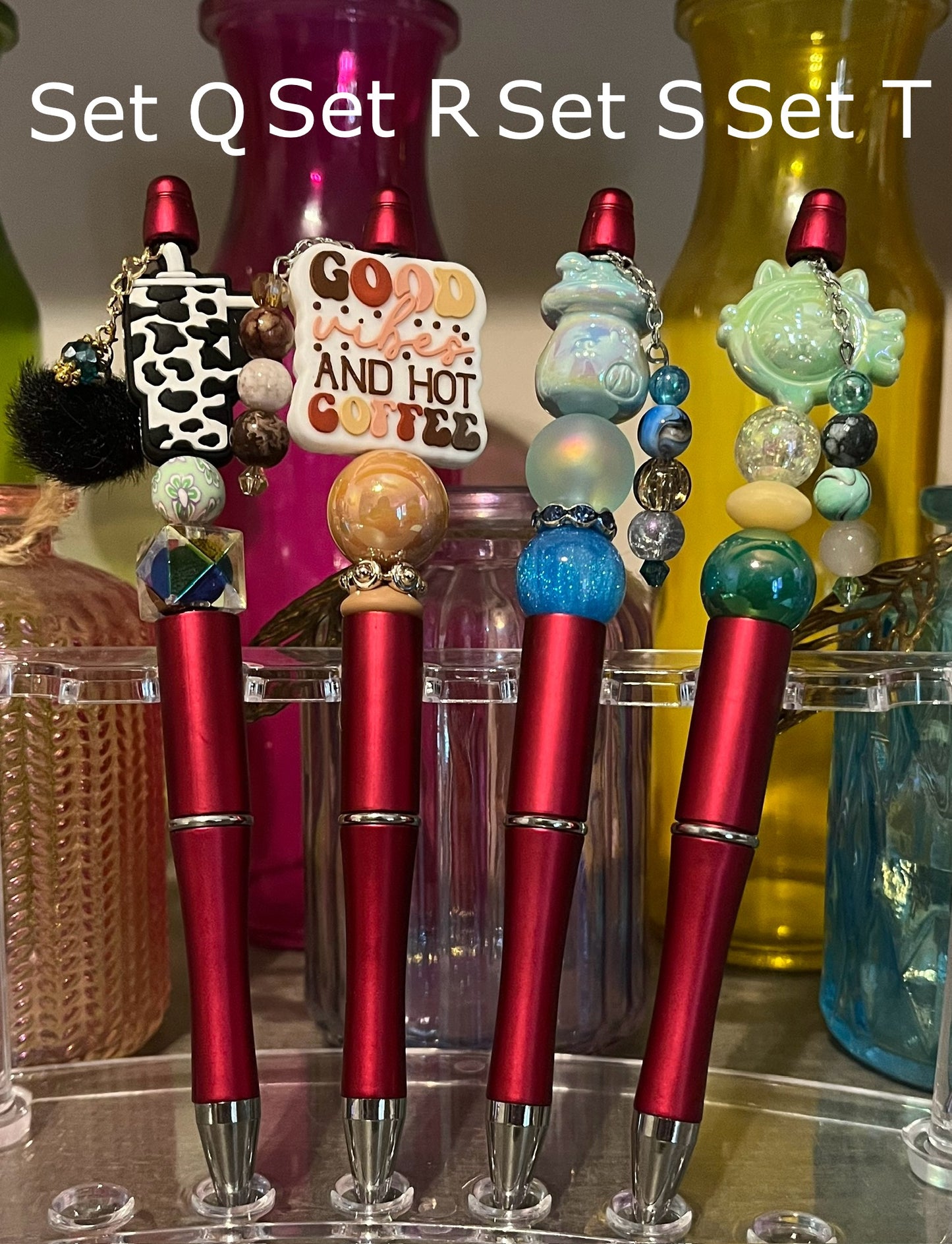 Metallic Red Beaded Pens