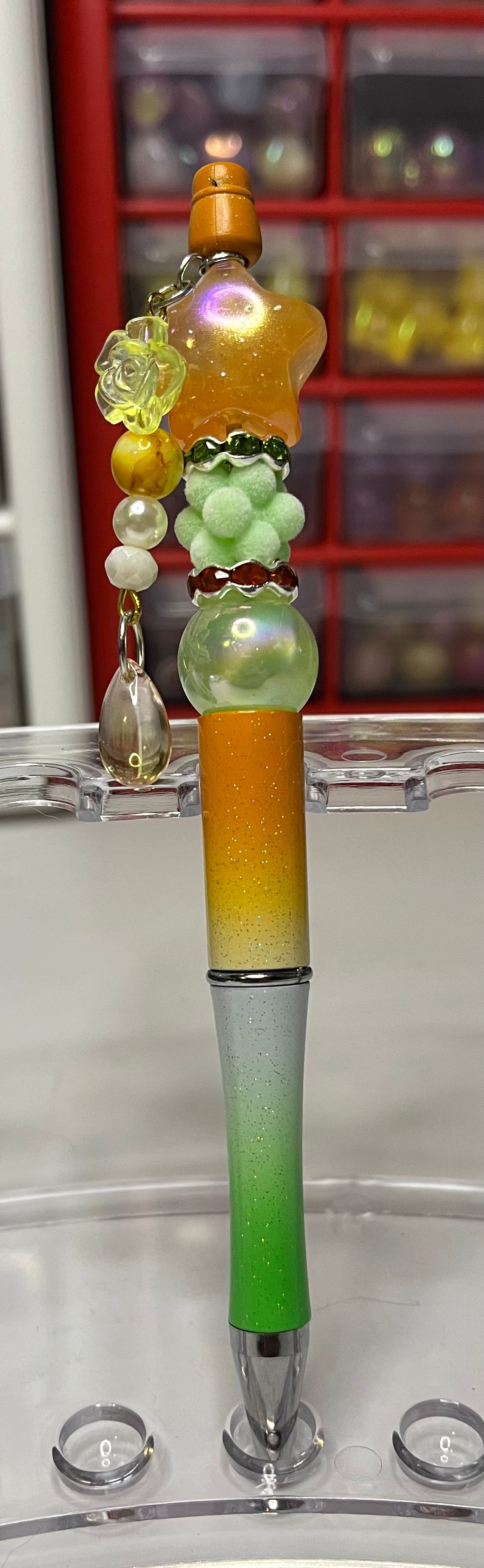 Glitter Orange-White-Green Ombré Beaded Pens