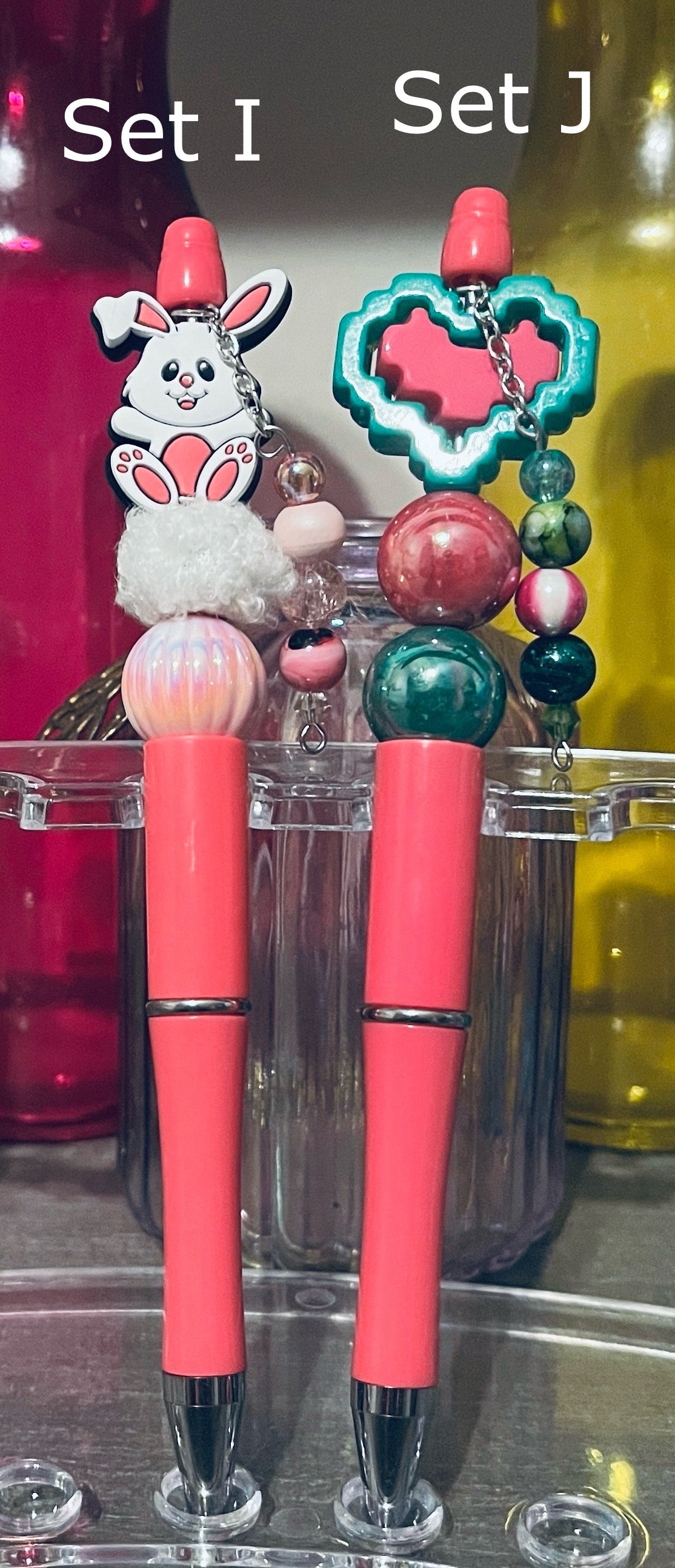 Solid Salmon Pink Beaded Pens
