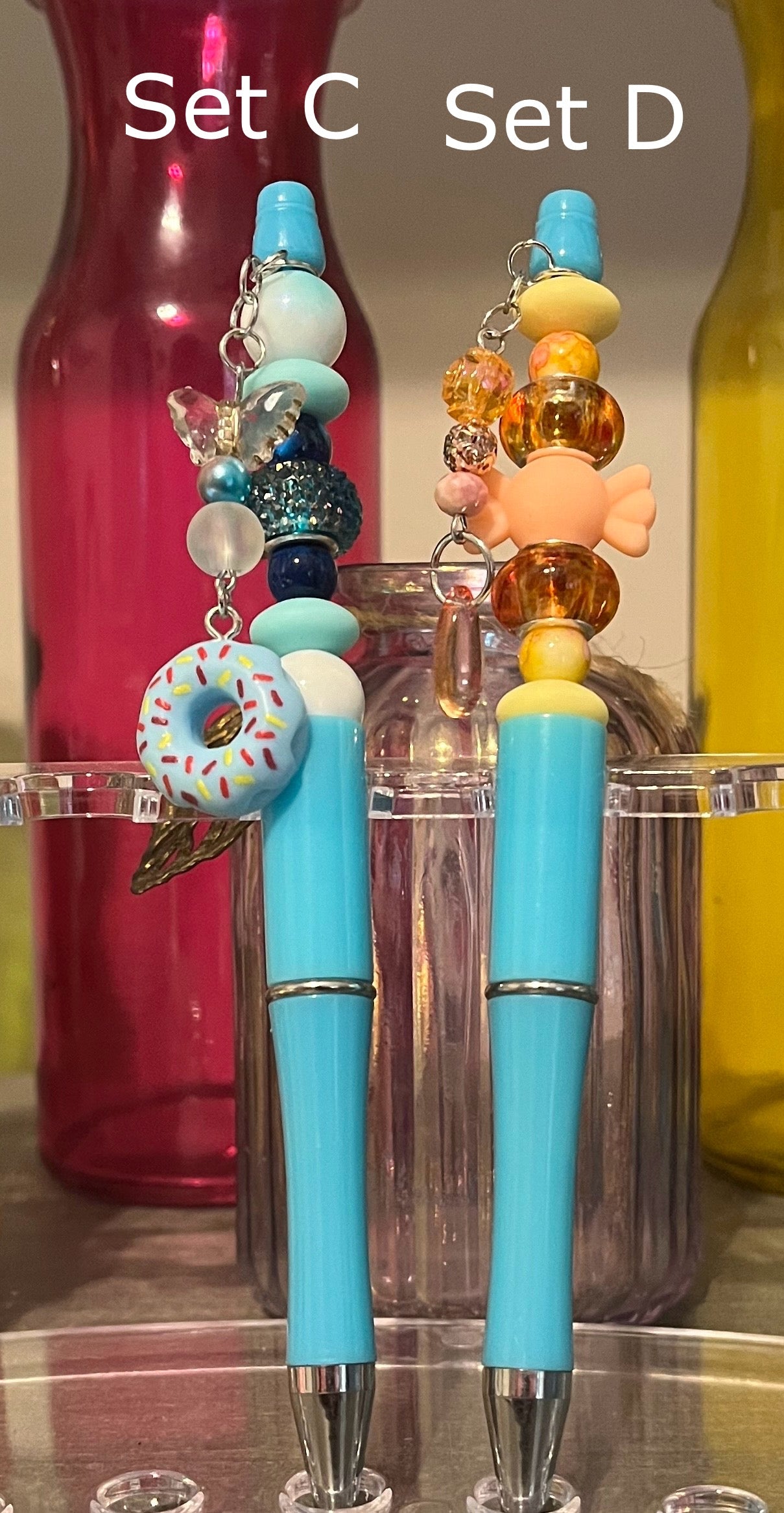 Solid Light Blue Beaded Pens