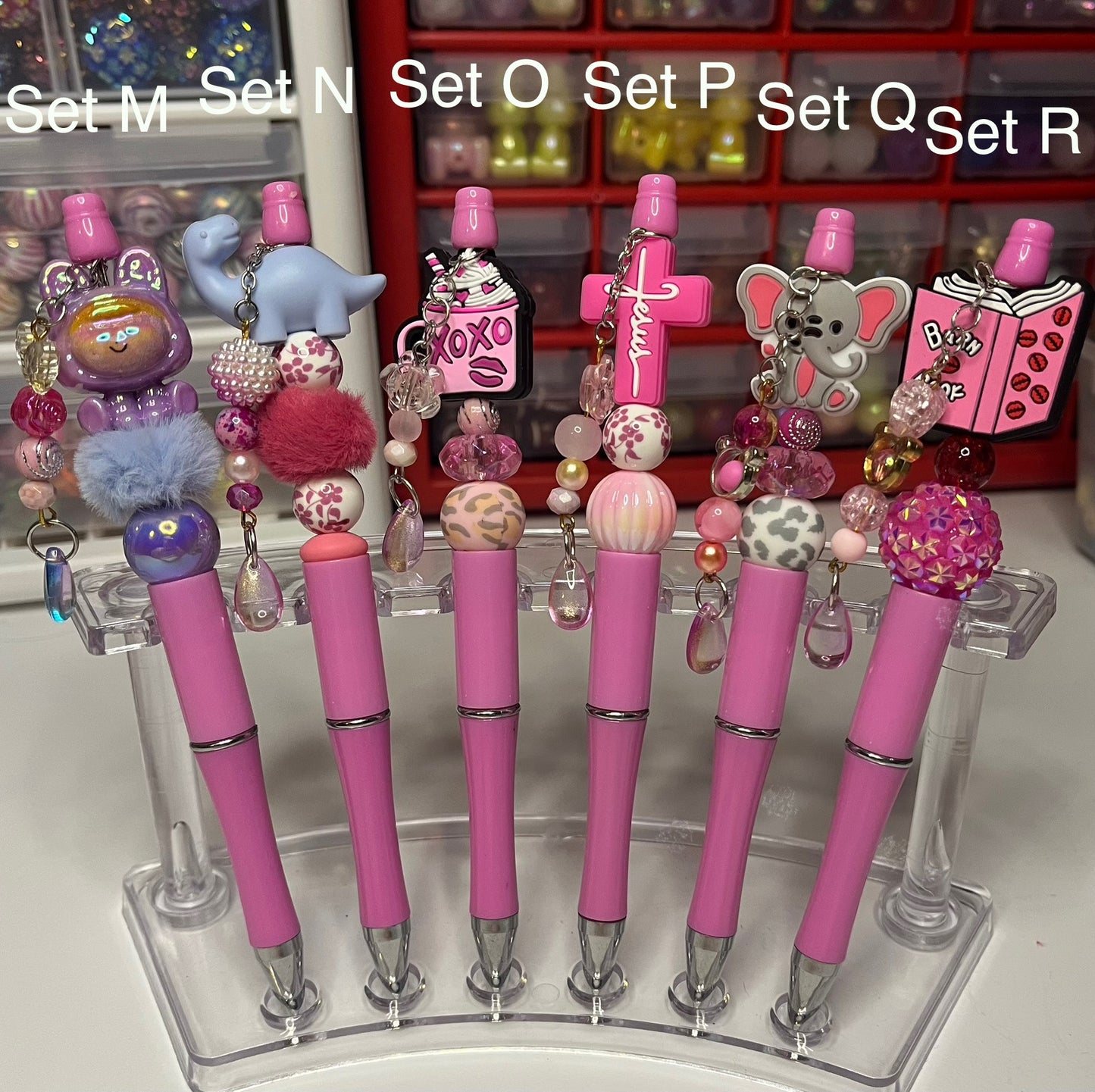 Solid Persian Pink Beaded Pens