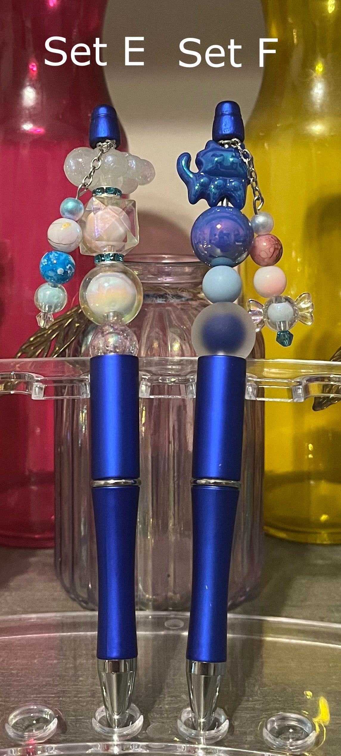 Metallic Dark Blue Beaded Pens
