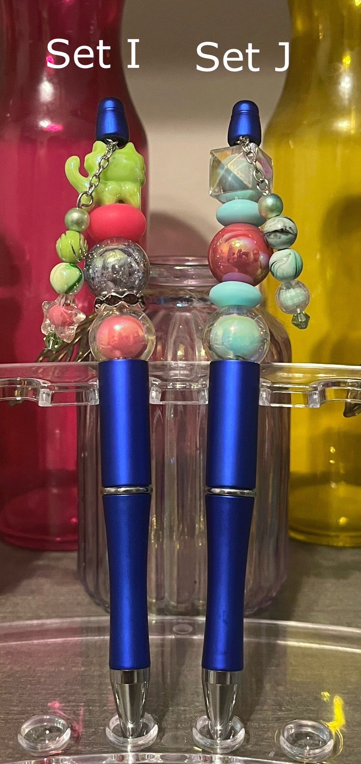 Metallic Dark Blue Beaded Pens