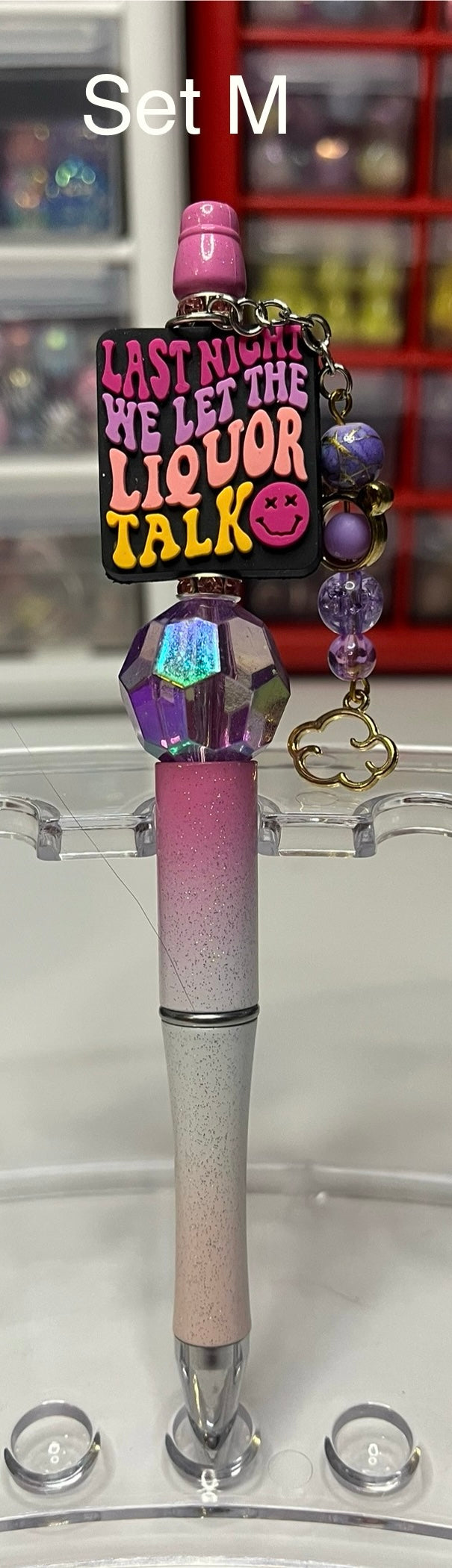 Glitter Pink-White-Light Pink Ombré Beaded Pens