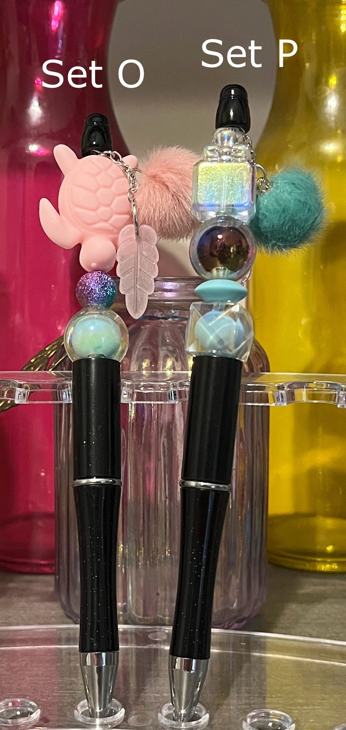 Glitter Black Beaded Pens