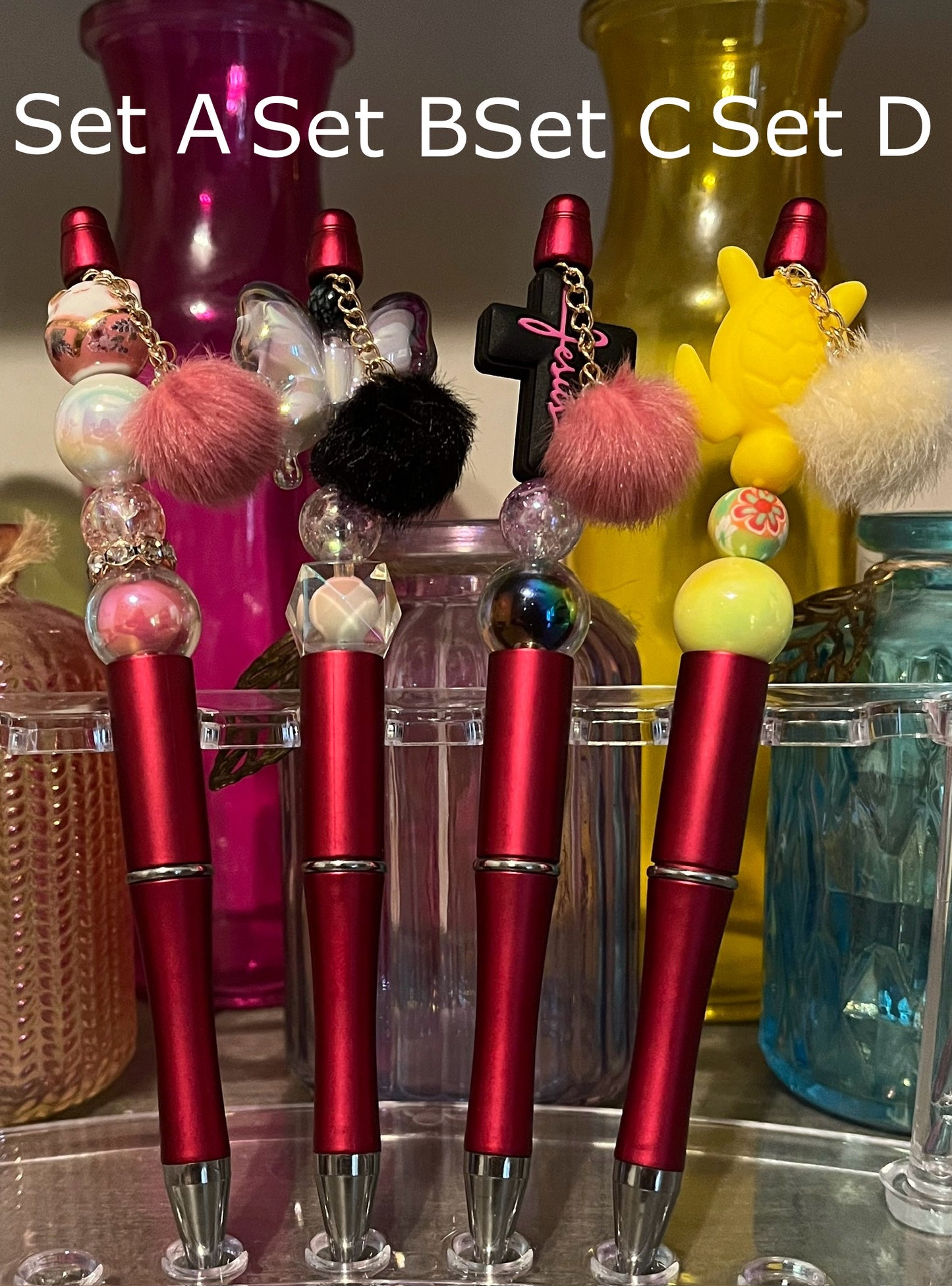 Metallic Red Beaded Pens