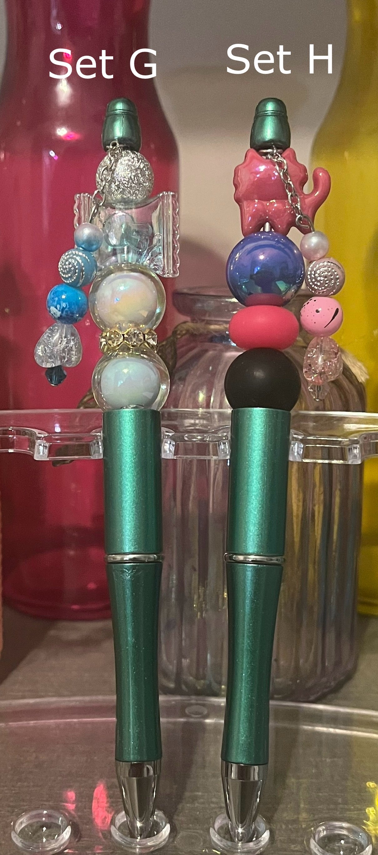 Metallic Green Beaded Pens