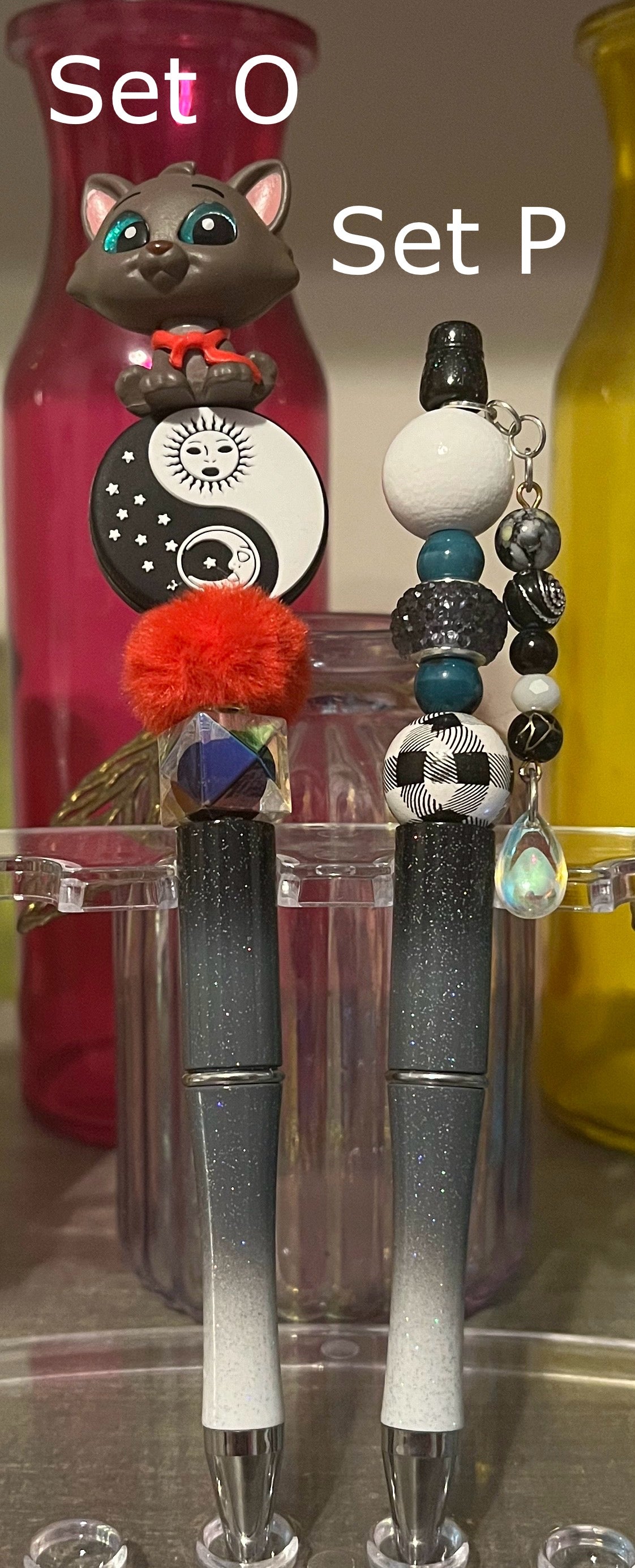 Glitter Black-White Ombré Beaded Pens