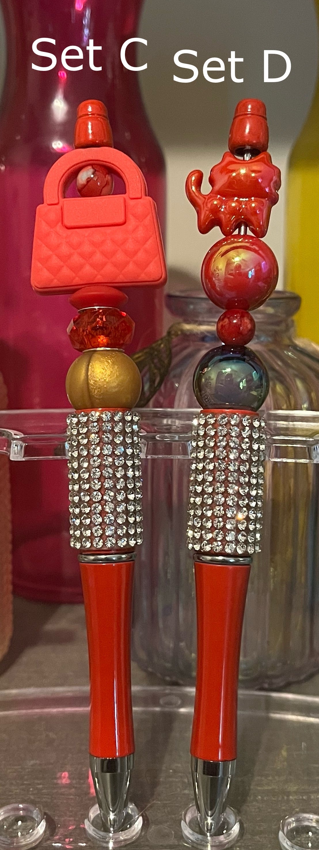 Solid Red Beaded Pens