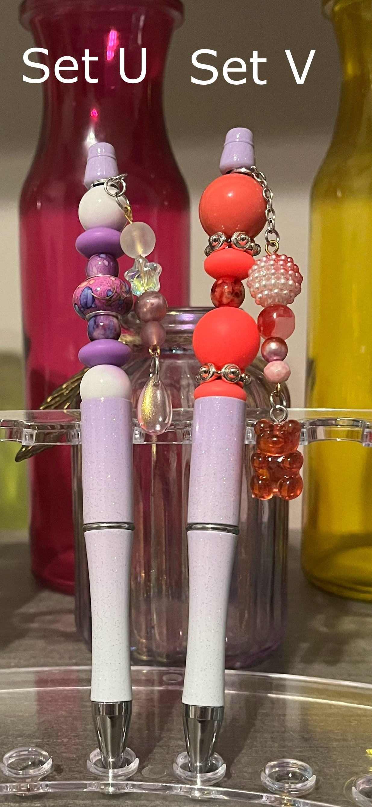 Glitter Purple-White Ombré Beaded Pens