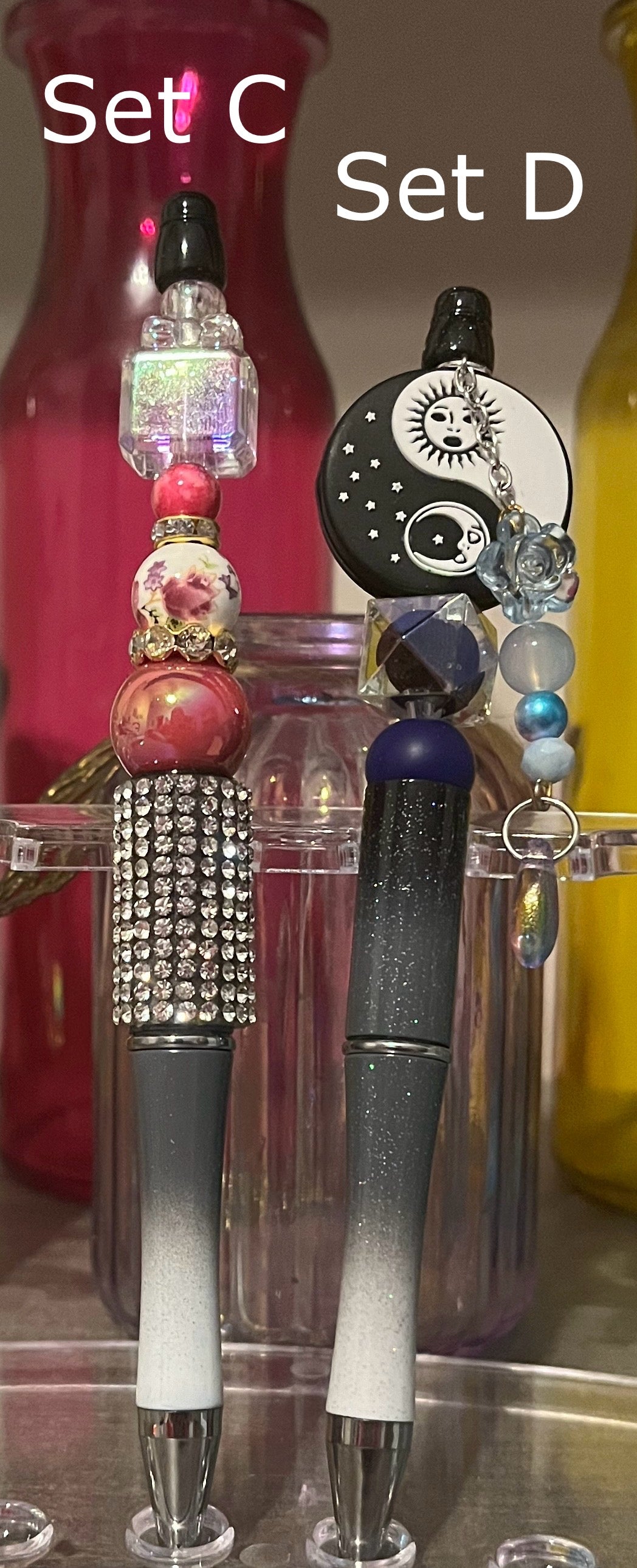 Glitter Black-White Ombré Beaded Pens