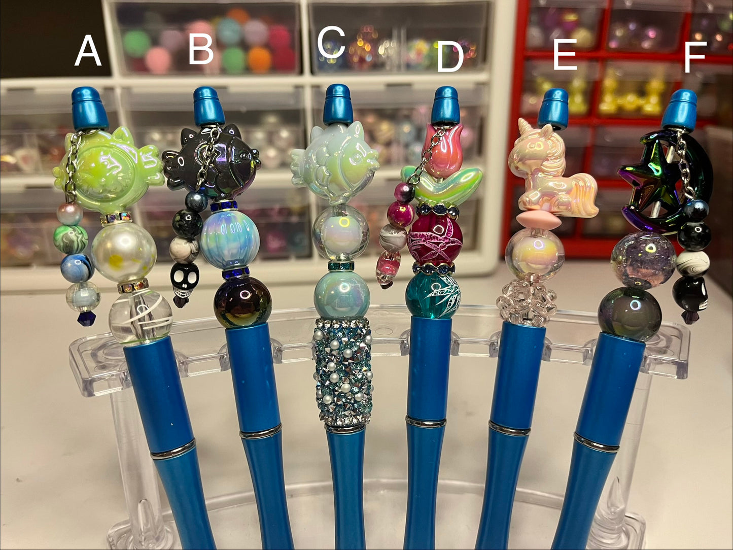 Metallic Light Blue Beaded Pens