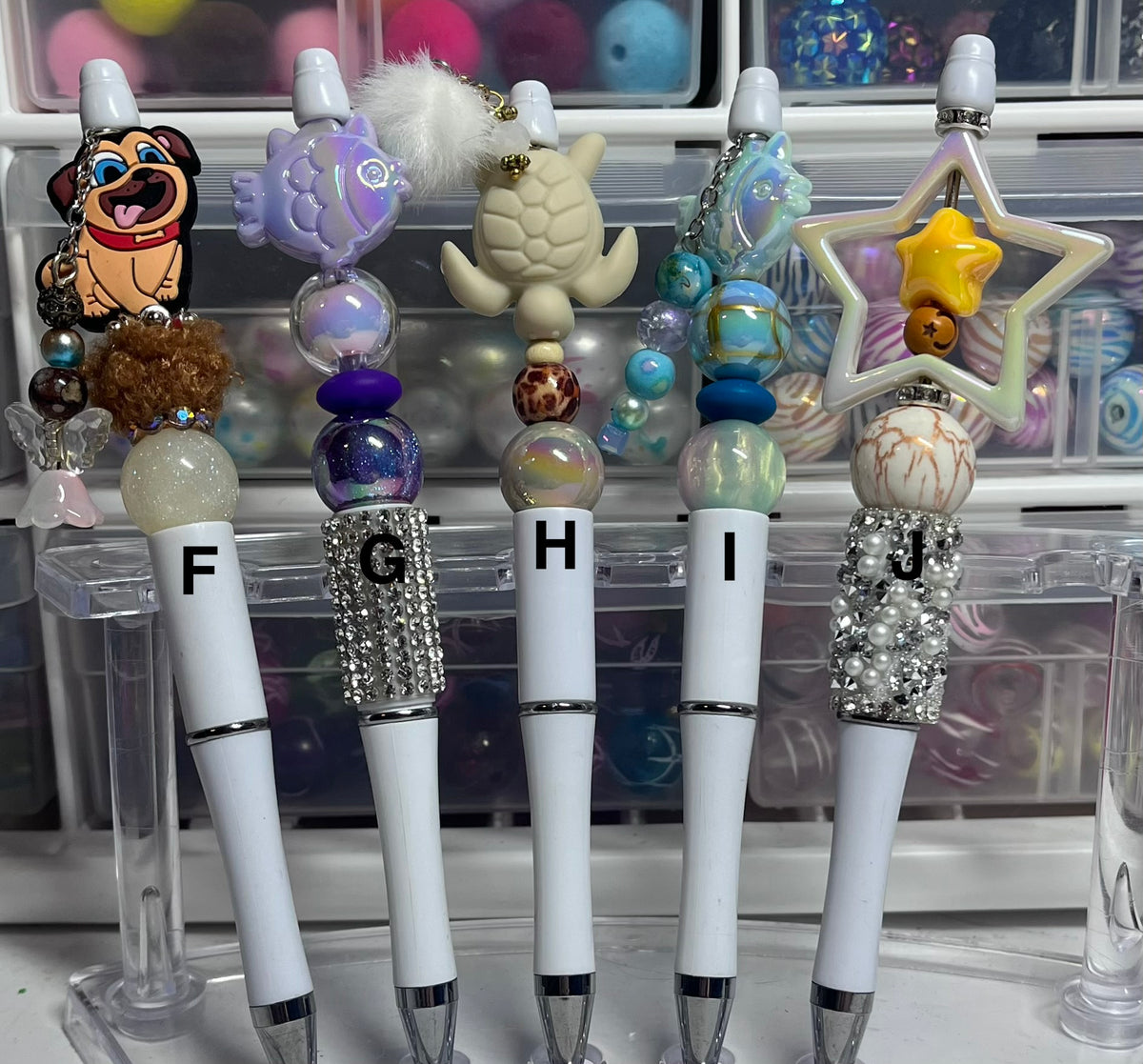 Solid White Beaded Pens