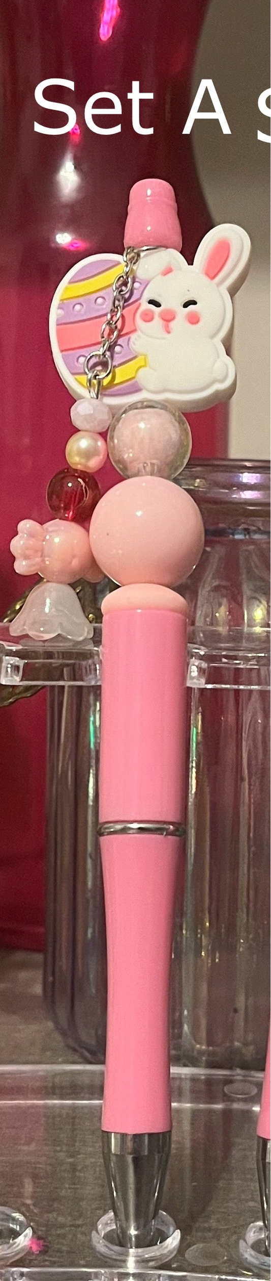 Solid Pink Beaded Pens