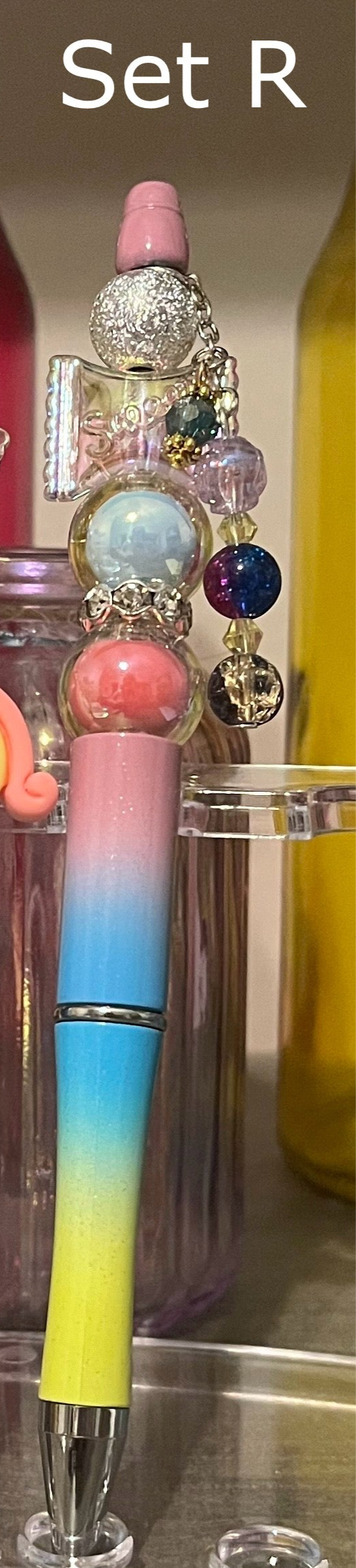 Glitter Lavender-Blue-Lime Ombré Beaded Pens