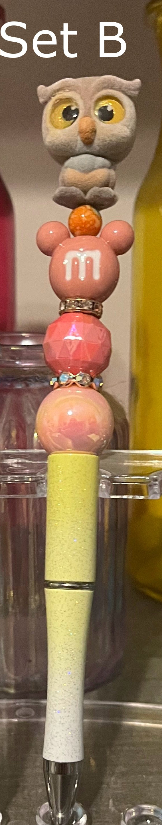 Glitter Lime-White Ombré Beaded Pens
